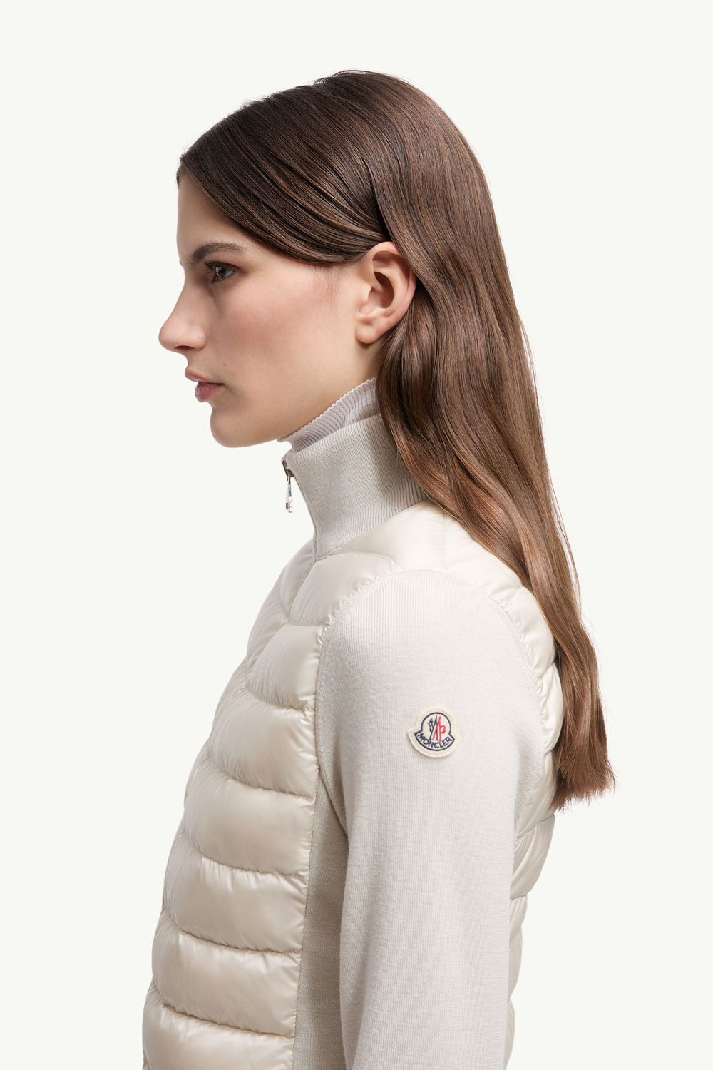 Padded Wool Zip-Up Cardigan Women Light Beige Moncler 1