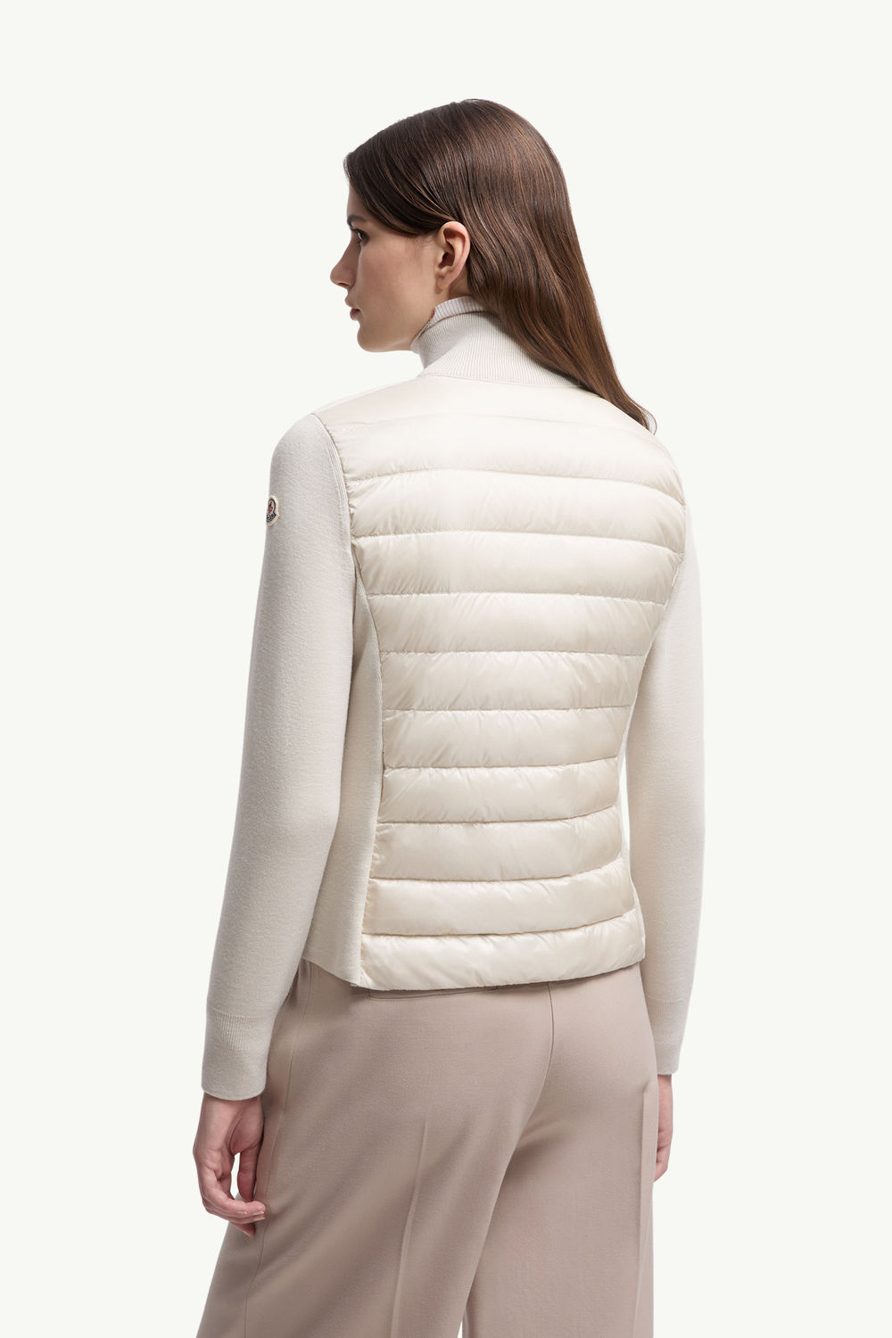 Padded Wool Zip-Up Cardigan Women Light Beige Moncler 4