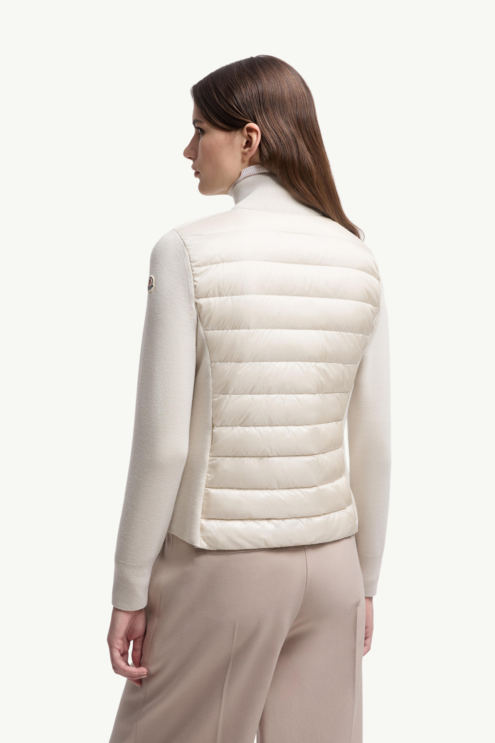 Padded Wool Zip-Up Cardigan Women Light Beige Moncler 4