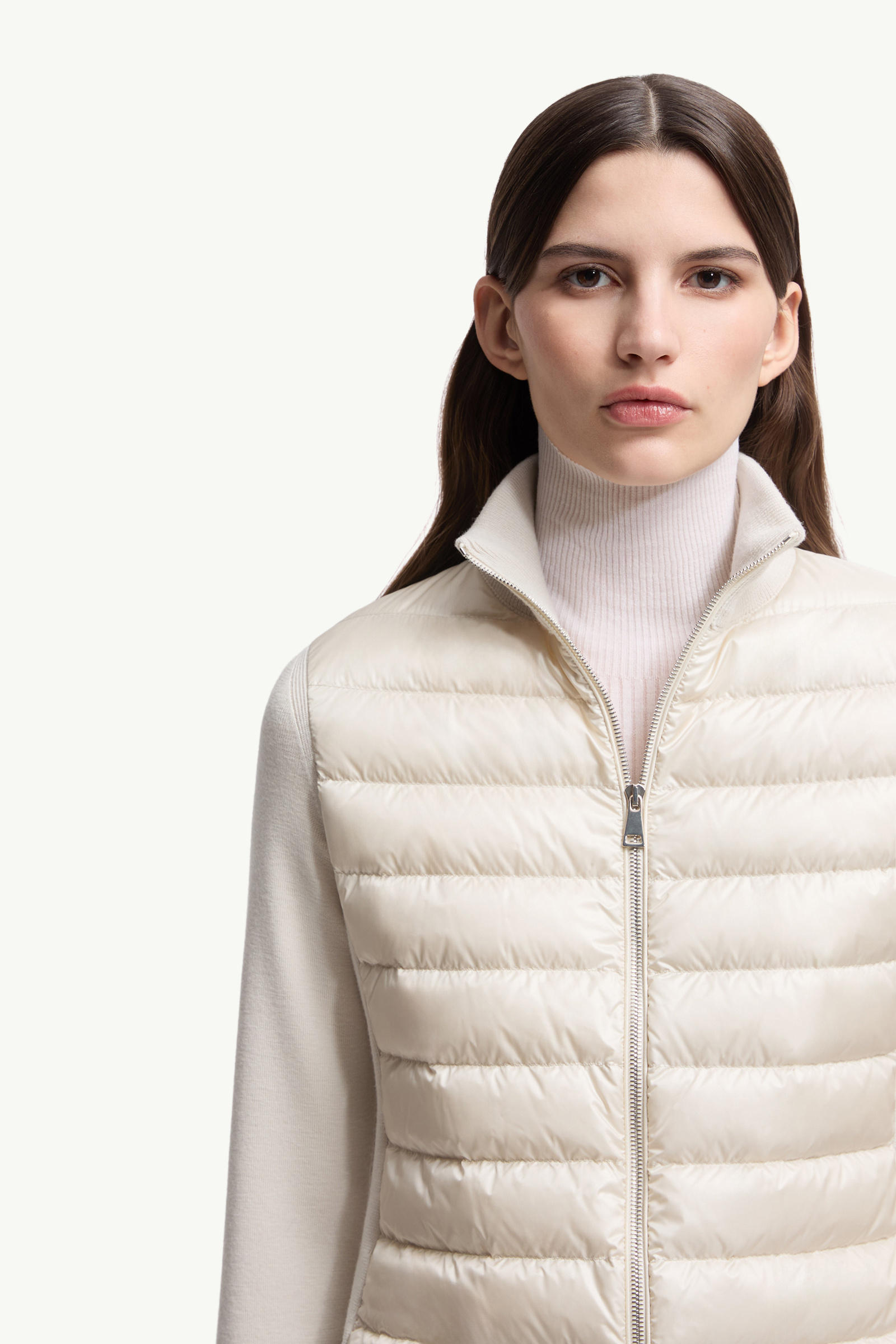 Padded Wool Zip-Up Cardigan Women Light Beige Moncler 5