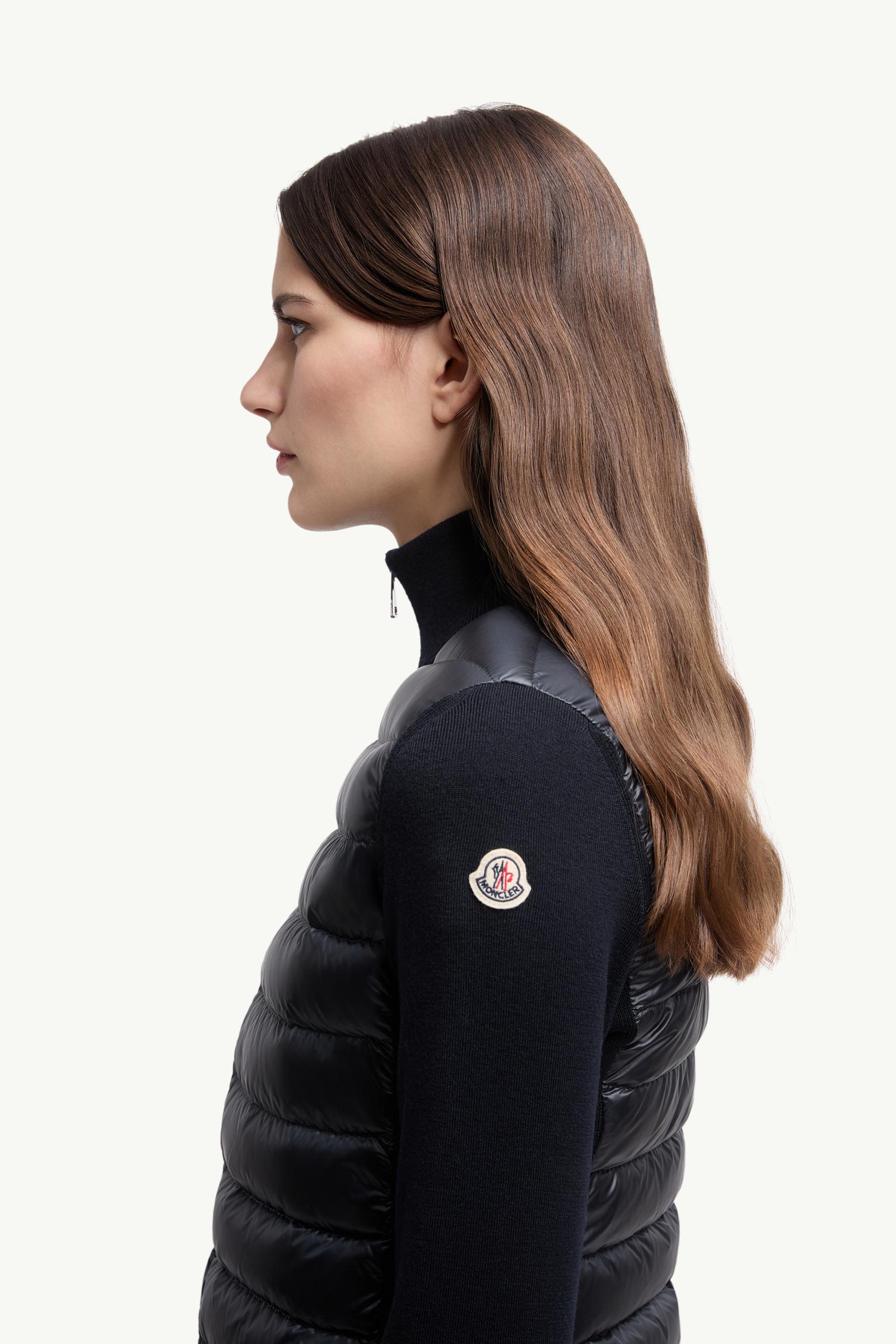 Wattierte Strickjacke aus Wolle mit Reißverschluss Damen Navyblau Moncler 1