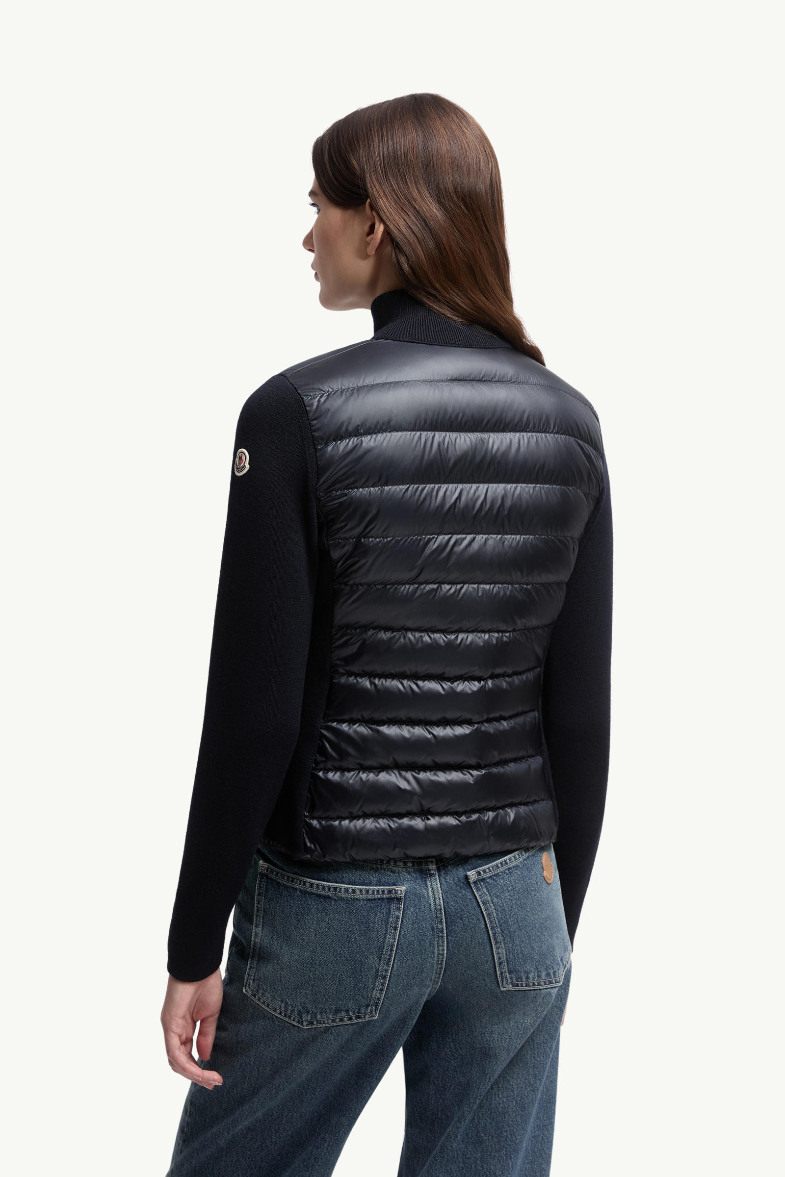 Wattierte Strickjacke aus Wolle mit Reißverschluss Damen Navyblau Moncler 4