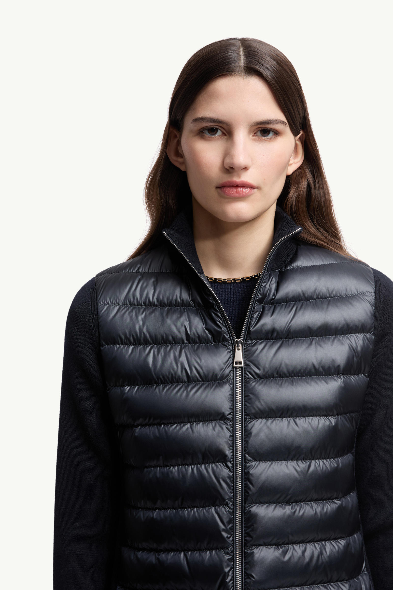 Wattierte Strickjacke aus Wolle mit Reißverschluss Damen Navyblau Moncler 5