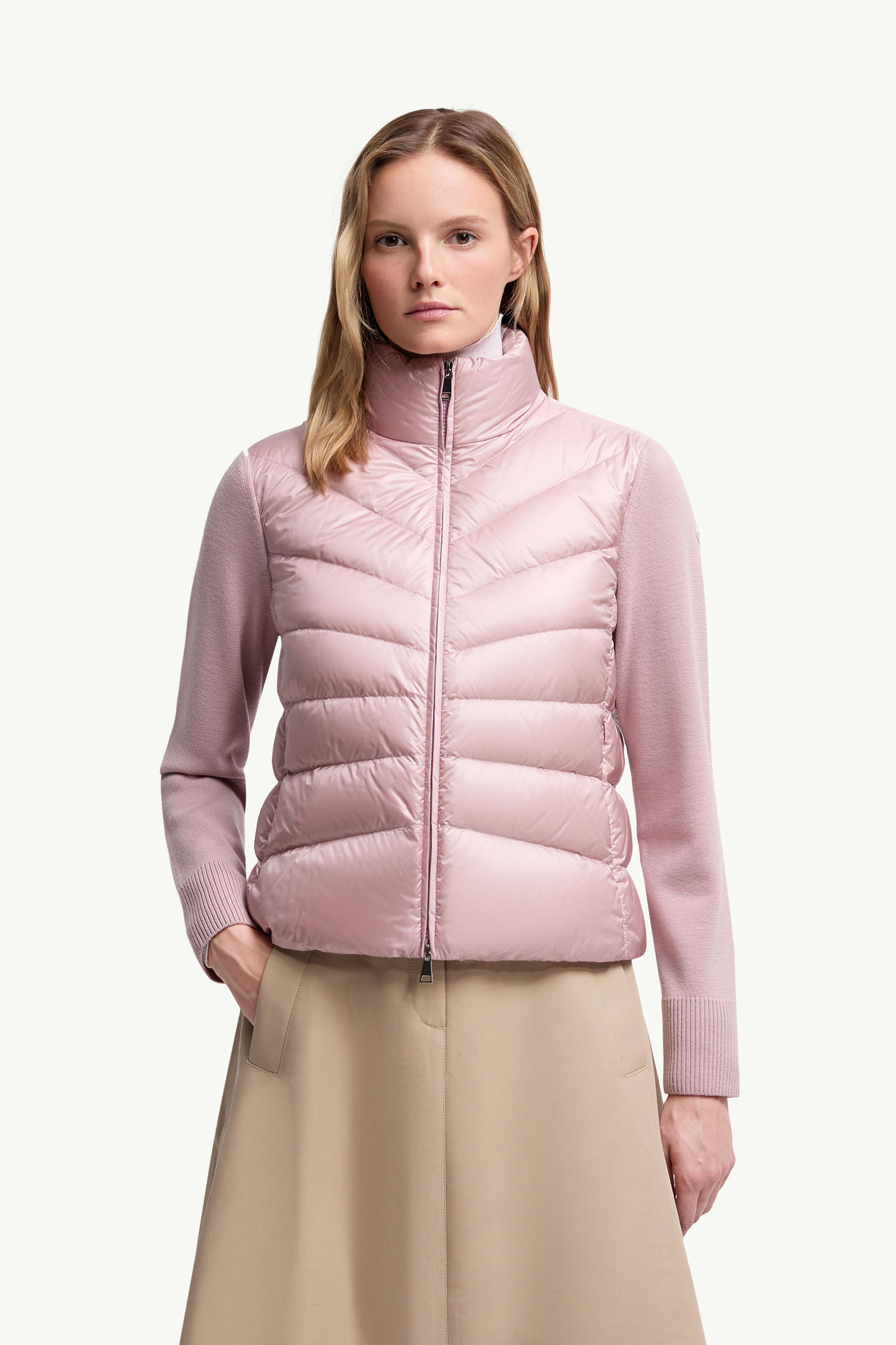 Cardigan matelassé en laine Femmes Rose Moncler 3