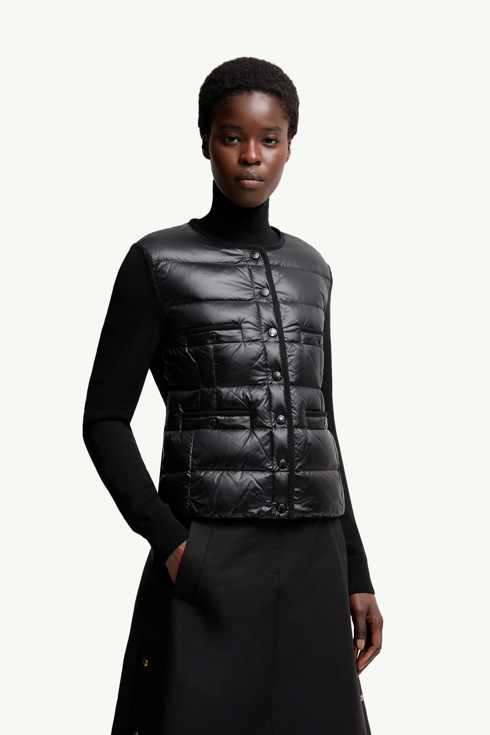 Gepolsterte Strickjacke aus Wolle Schwarz Moncler 3