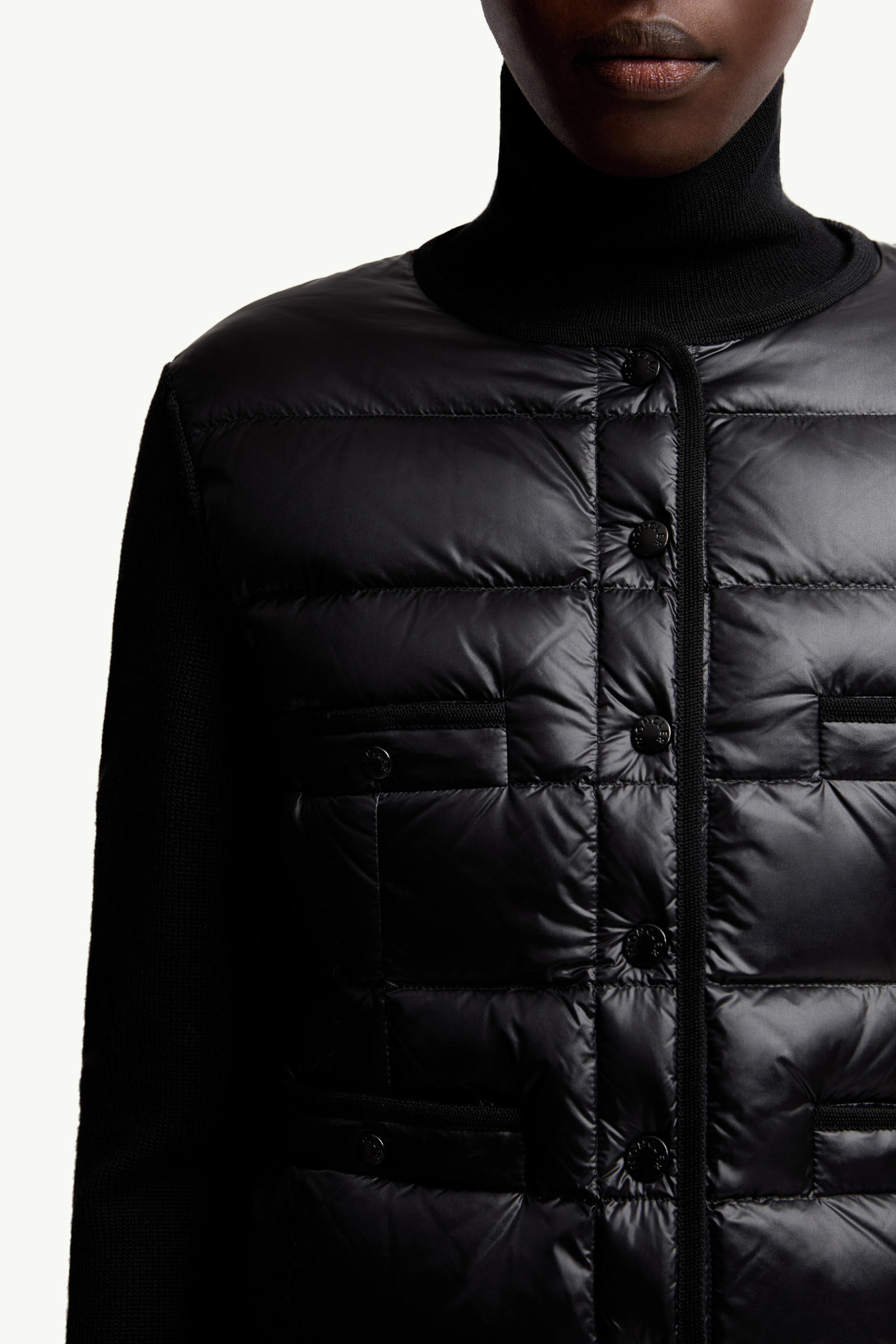 Gepolsterte Strickjacke aus Wolle Schwarz Moncler 5