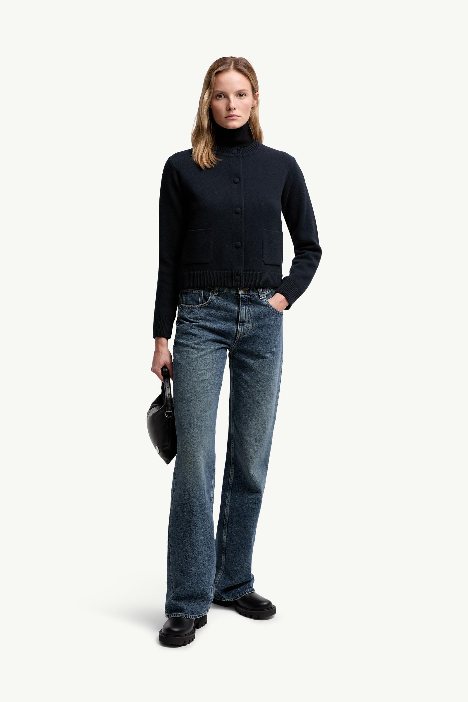 Navy Blue Padded Wool Cardigan - Sweaters & Cardigans for Women