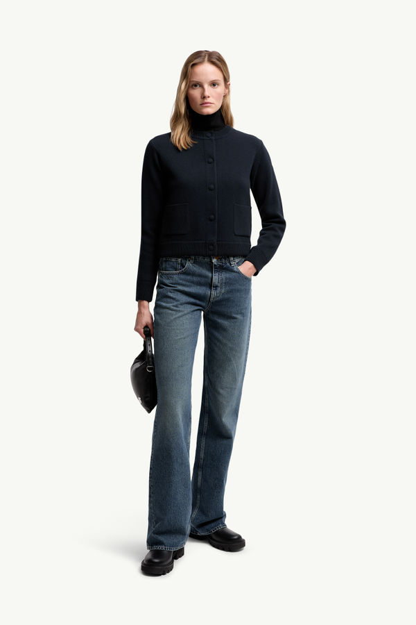 Padded Wool Cardigan Women Navy Blue Moncler 0