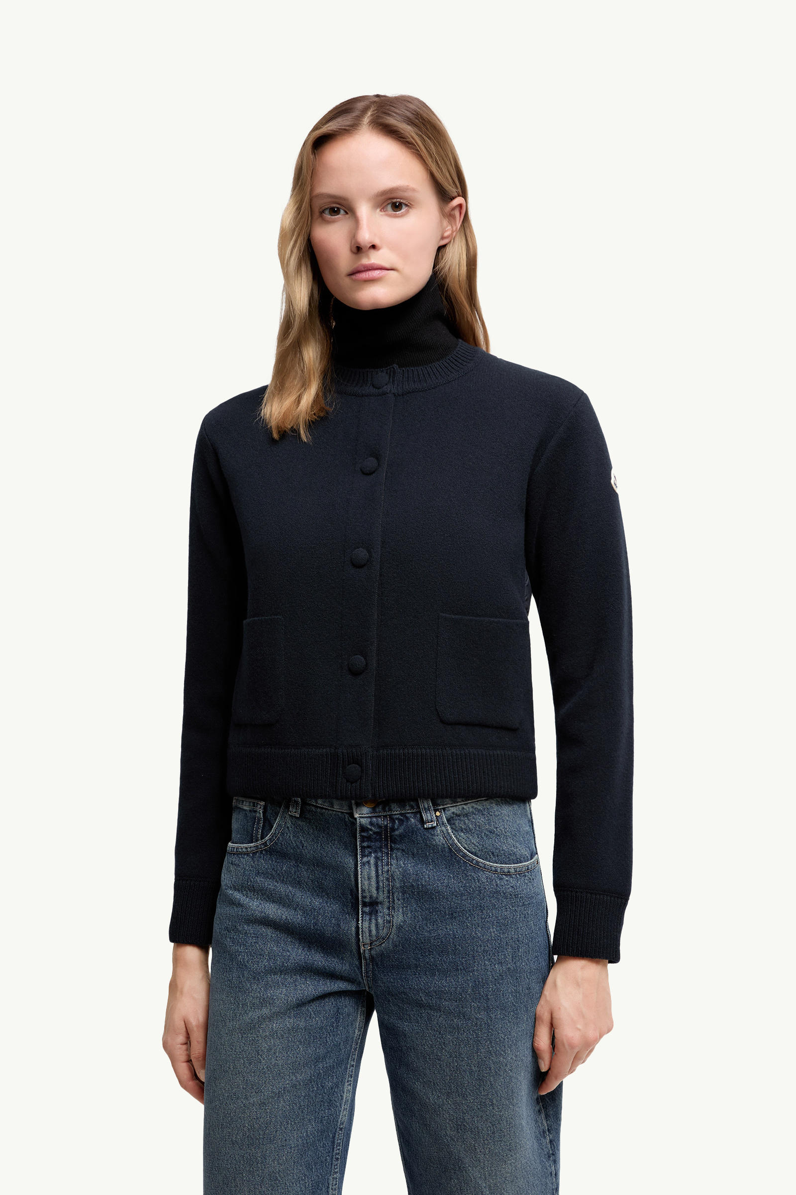 Padded Wool Cardigan Women Navy Blue Moncler 3