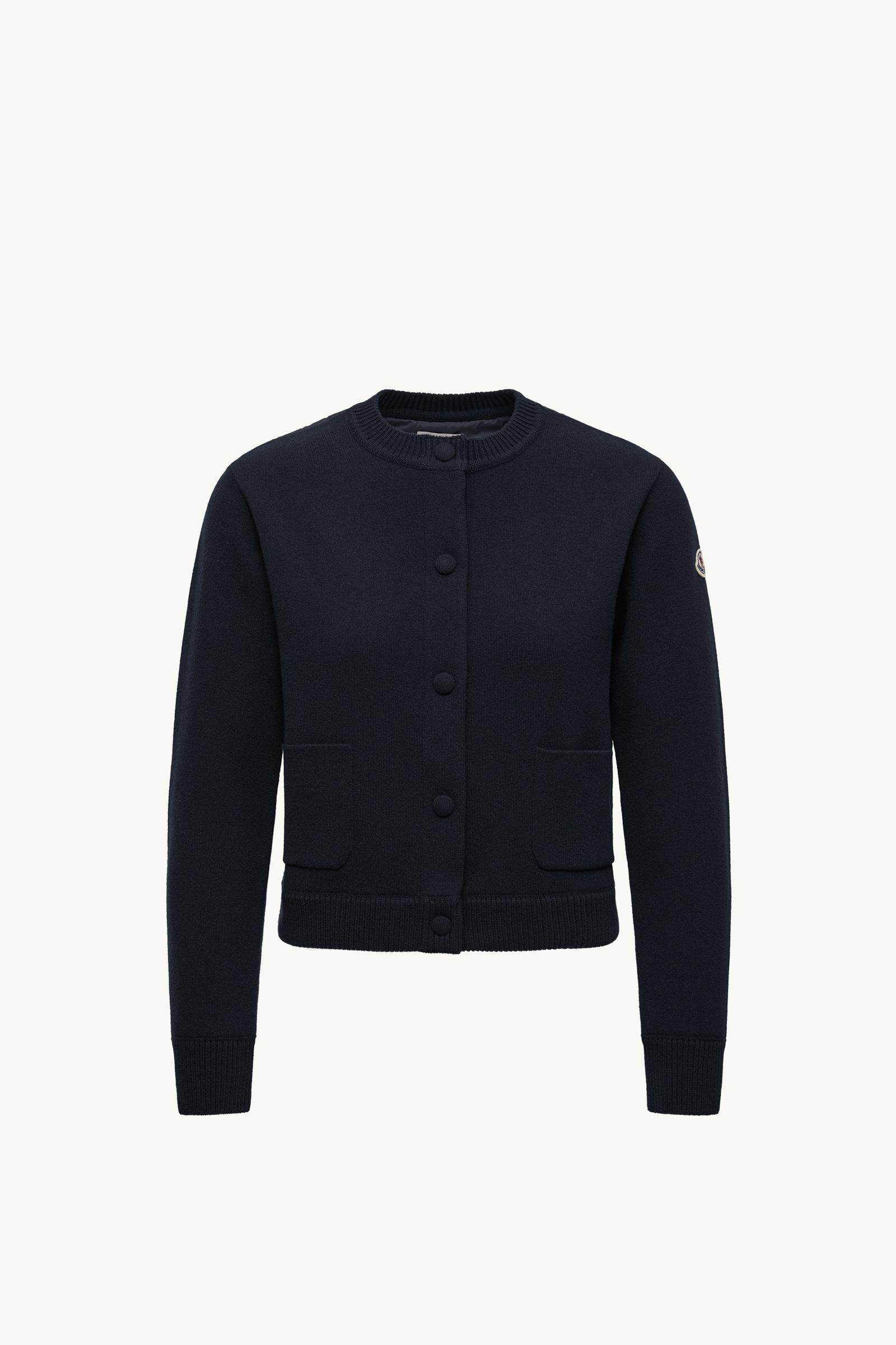 Navy Blue Padded Wool Cardigan - Sweaters & Cardigans for Women