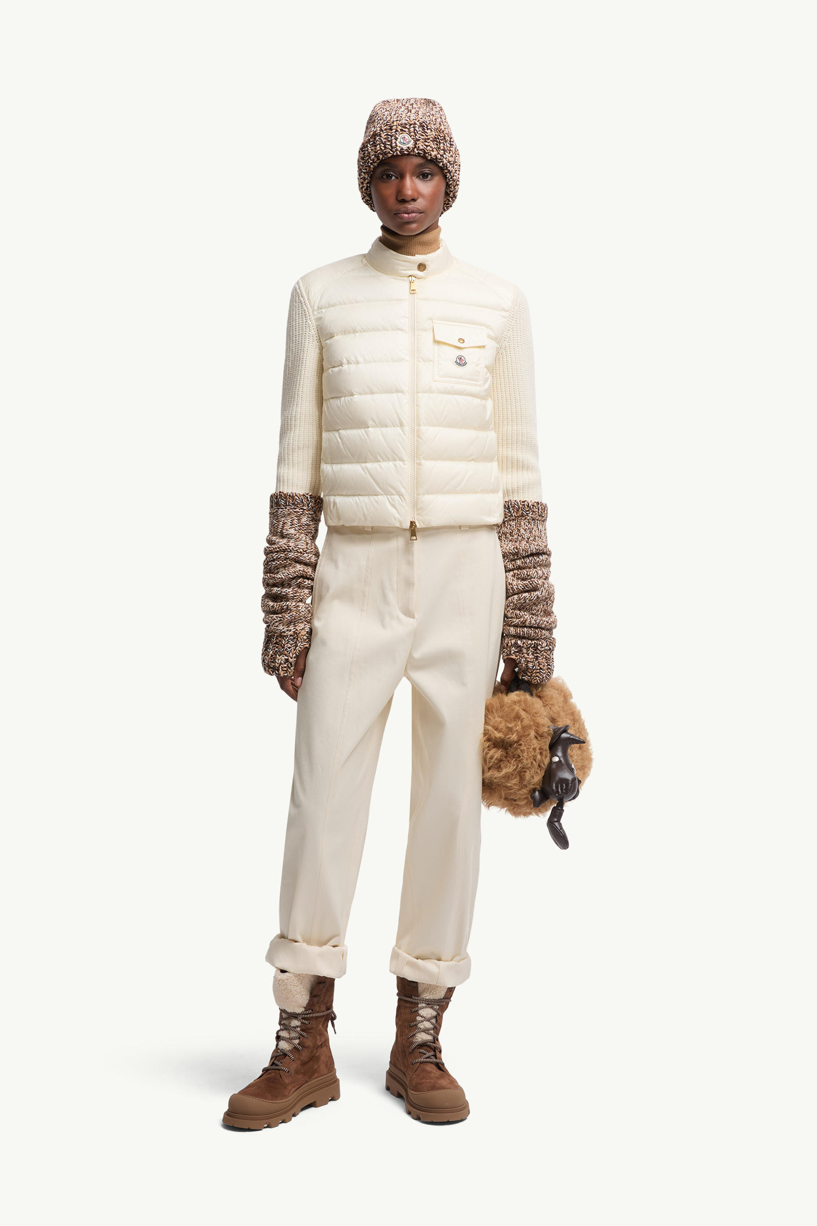 Padded Wool Zip-Up Cardigan Women White Moncler 0