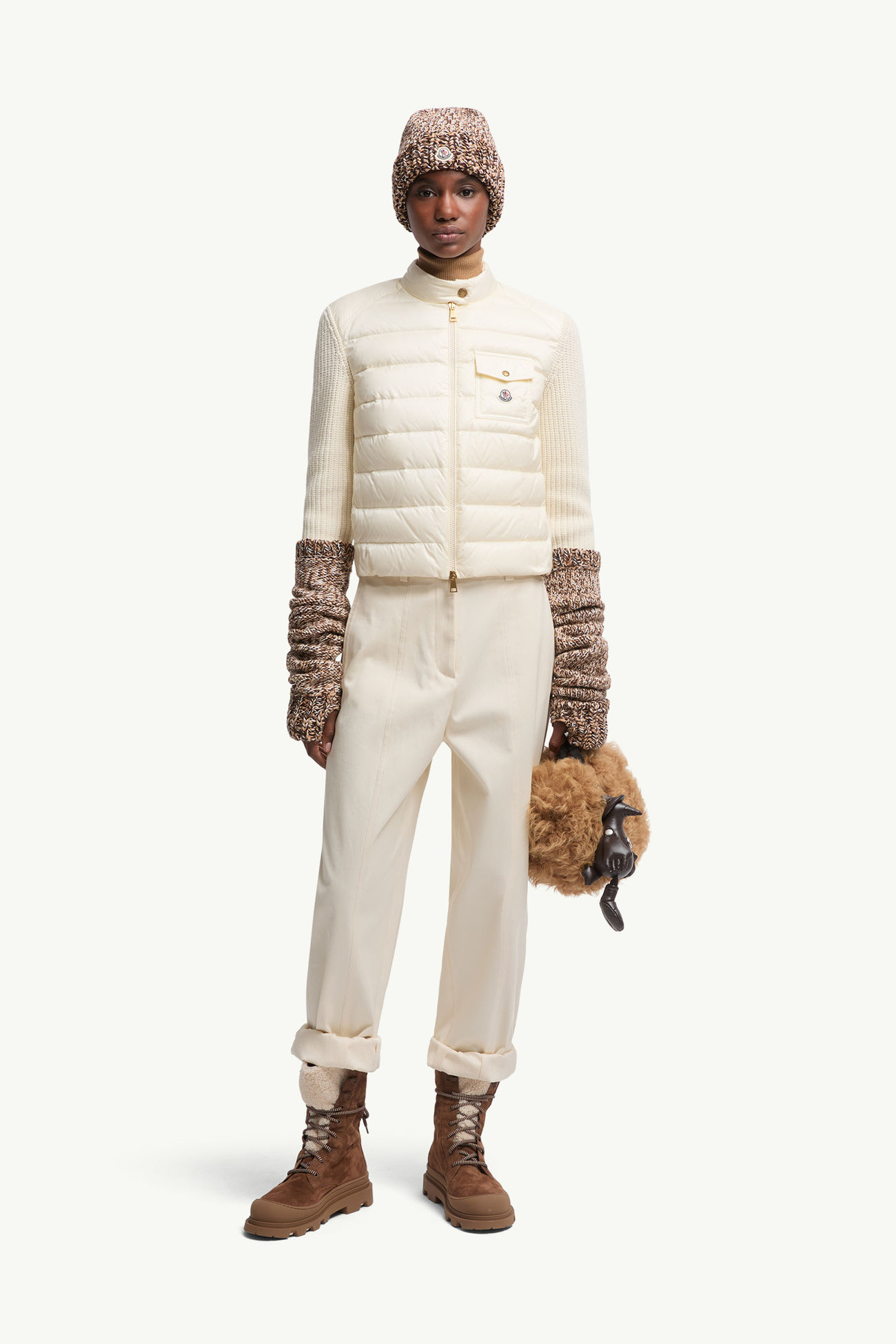 Wattierte Strickjacke aus Wolle mit Reißverschluss Damen Weiß Moncler 0