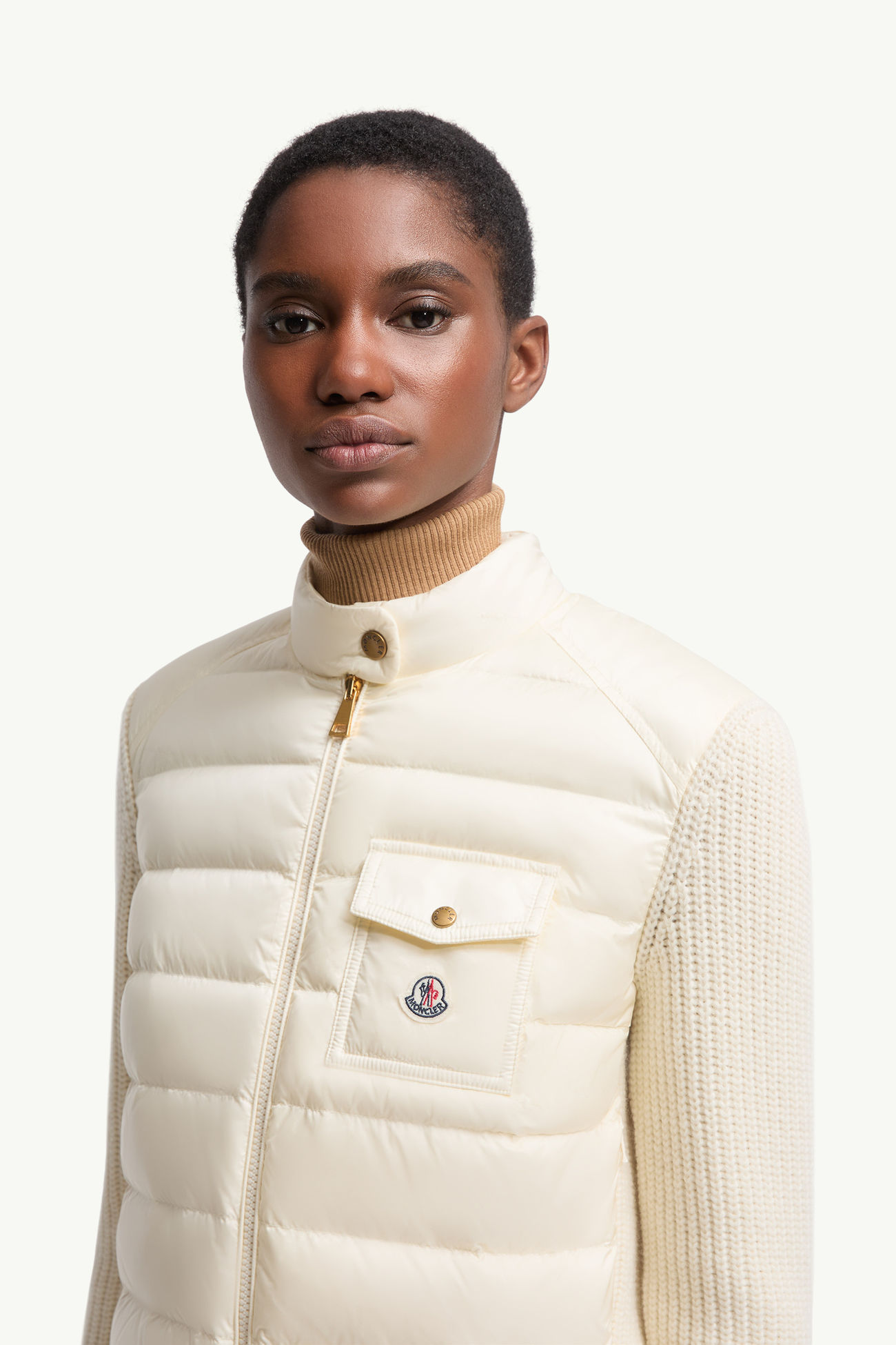 패딩 울 집업 카디건 여성 화이트 Moncler 1