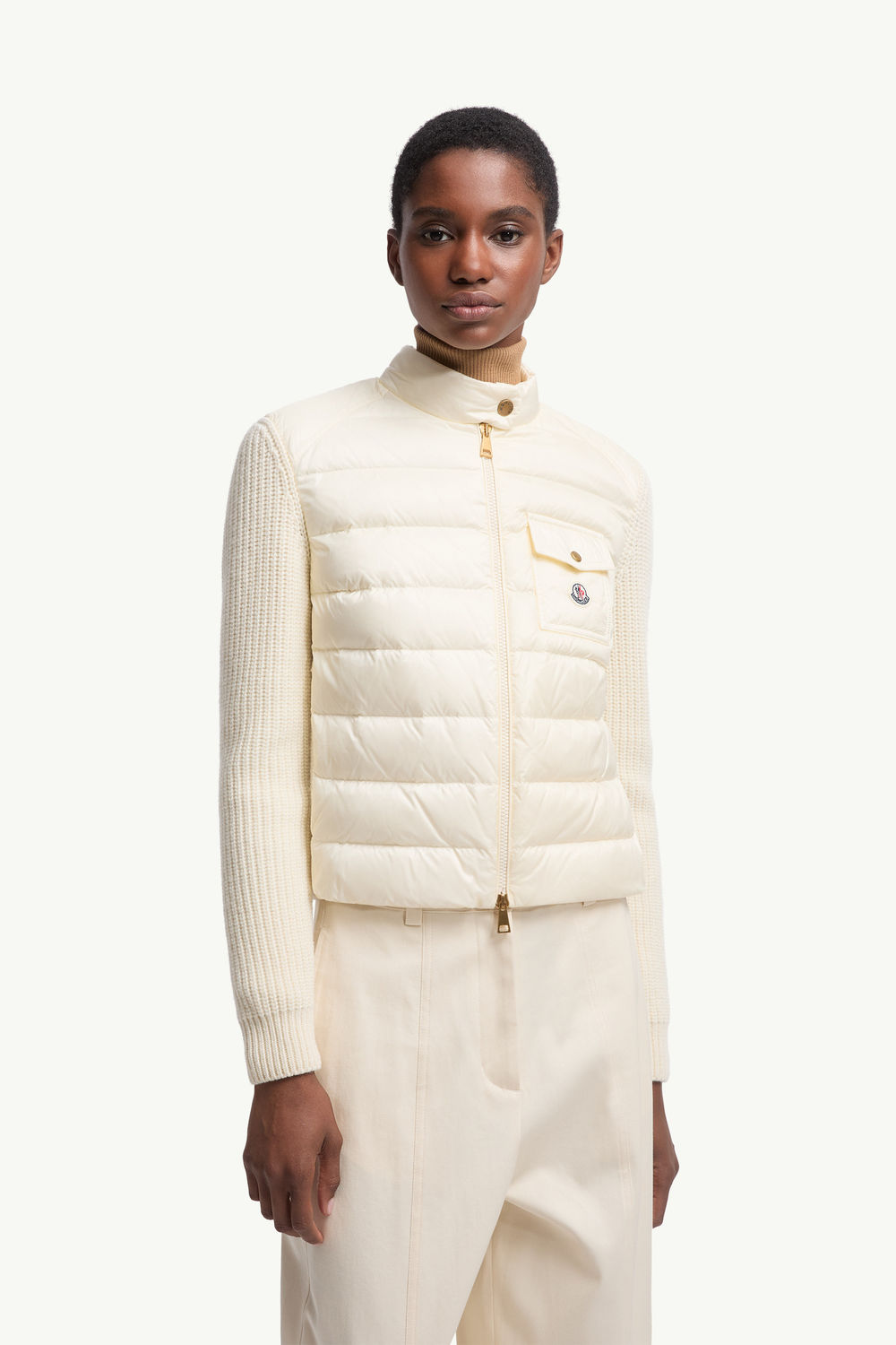 Padded Wool Zip-Up Cardigan Women White Moncler 3