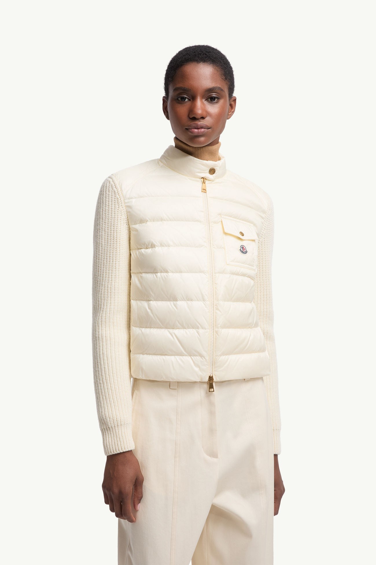 패딩 울 집업 카디건 여성 화이트 Moncler 3