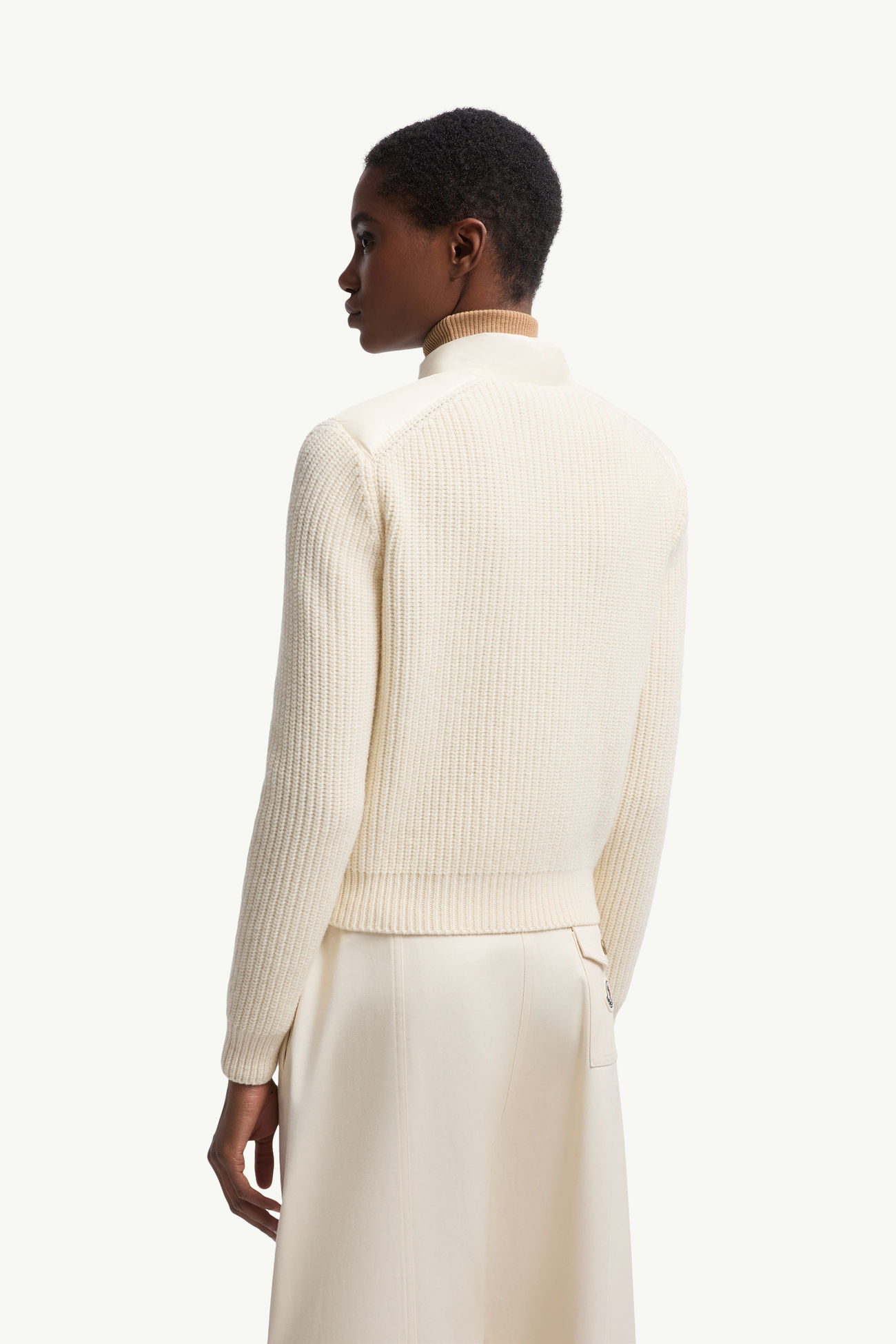 Wattierte Strickjacke aus Wolle mit Reißverschluss Damen Weiß Moncler 4