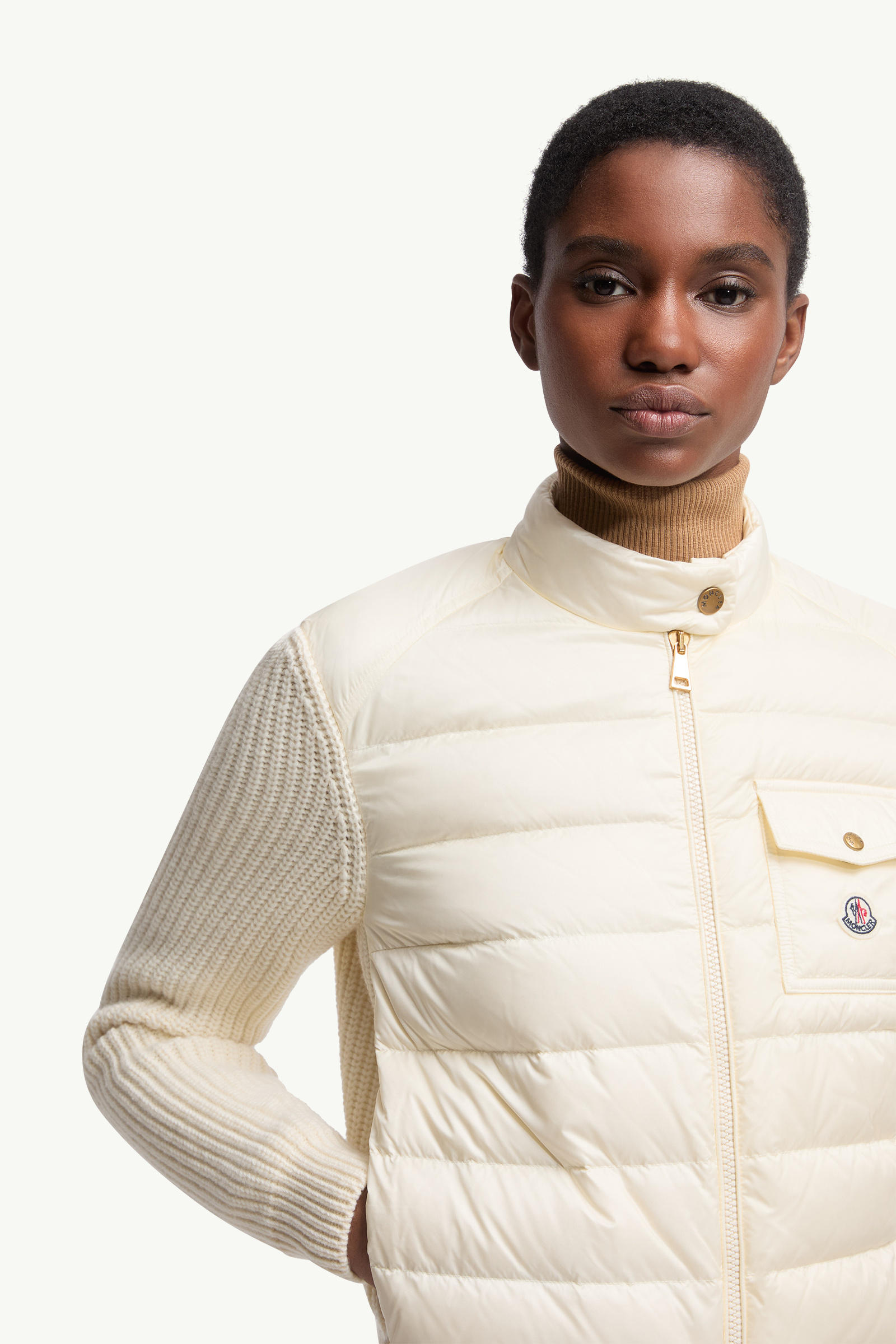 Padded Wool Zip-Up Cardigan Women White Moncler 5