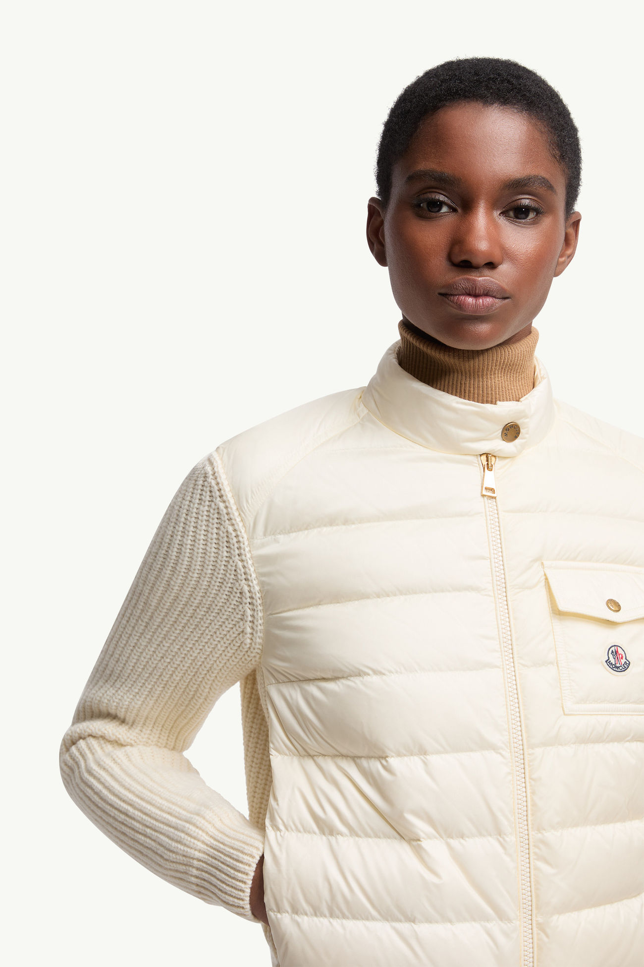 Wattierte Strickjacke aus Wolle mit Reißverschluss Damen Weiß Moncler 5