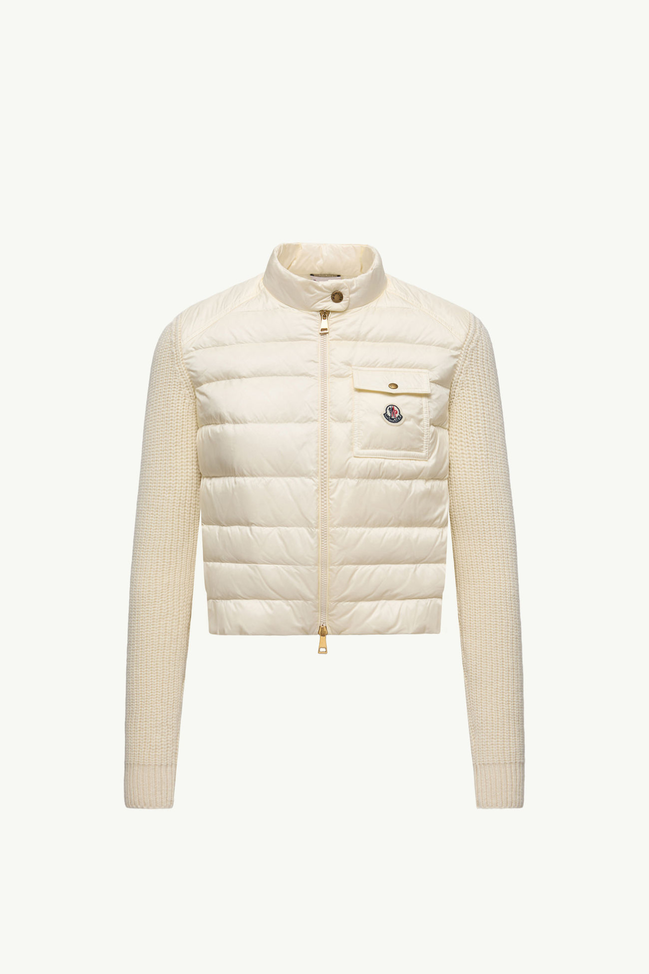 Wattierte Strickjacke aus Wolle mit Reißverschluss Damen Weiß Moncler 2