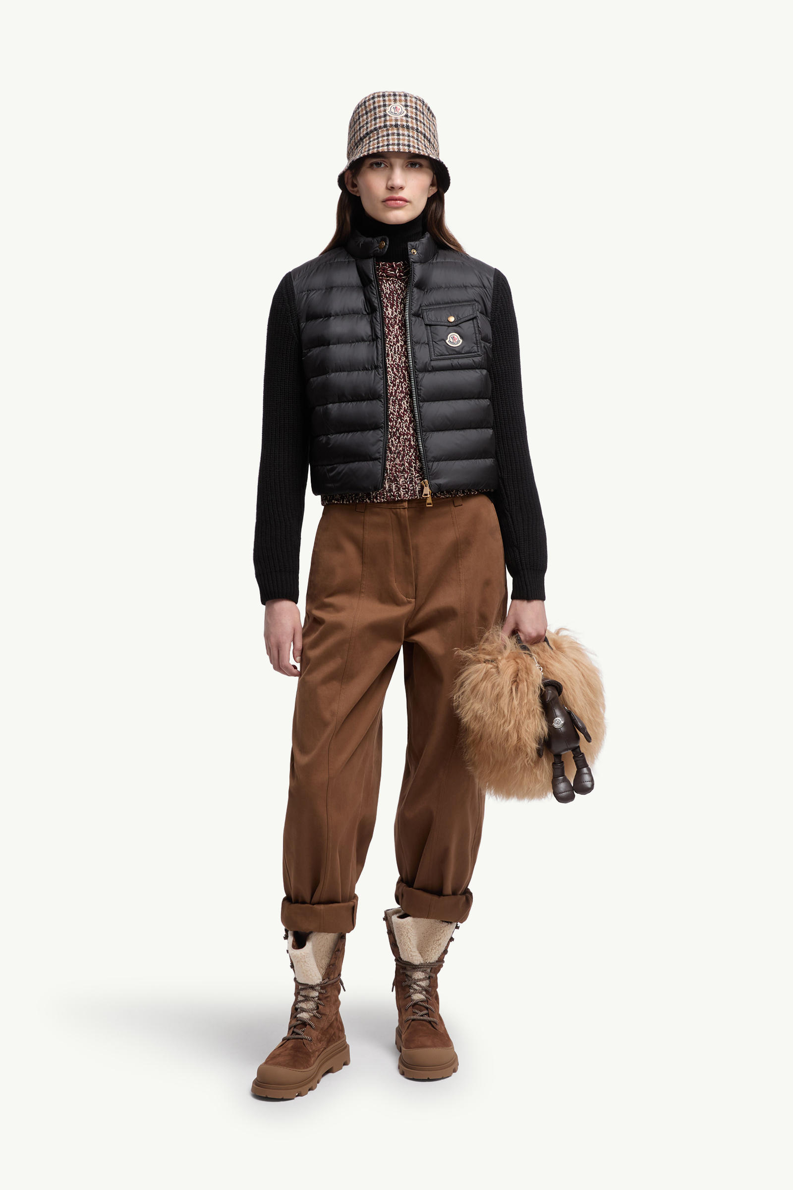 Wattierte Strickjacke aus Wolle mit Reißverschluss Damen Schwarz Moncler 0