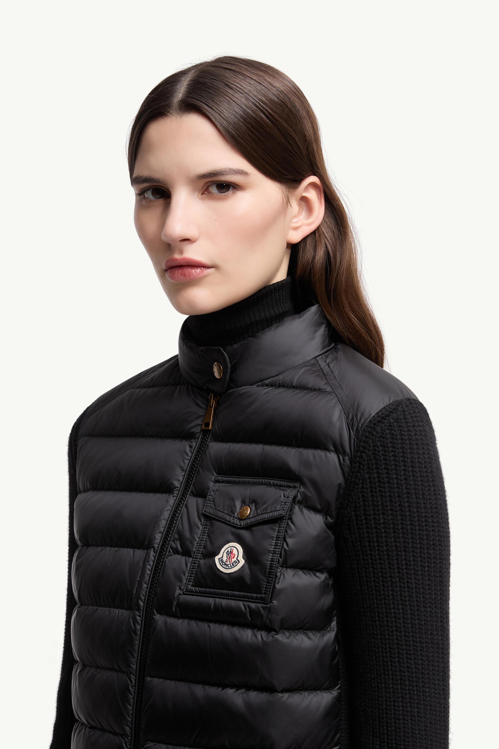 Wattierte Strickjacke aus Wolle mit Reißverschluss Damen Schwarz Moncler 1