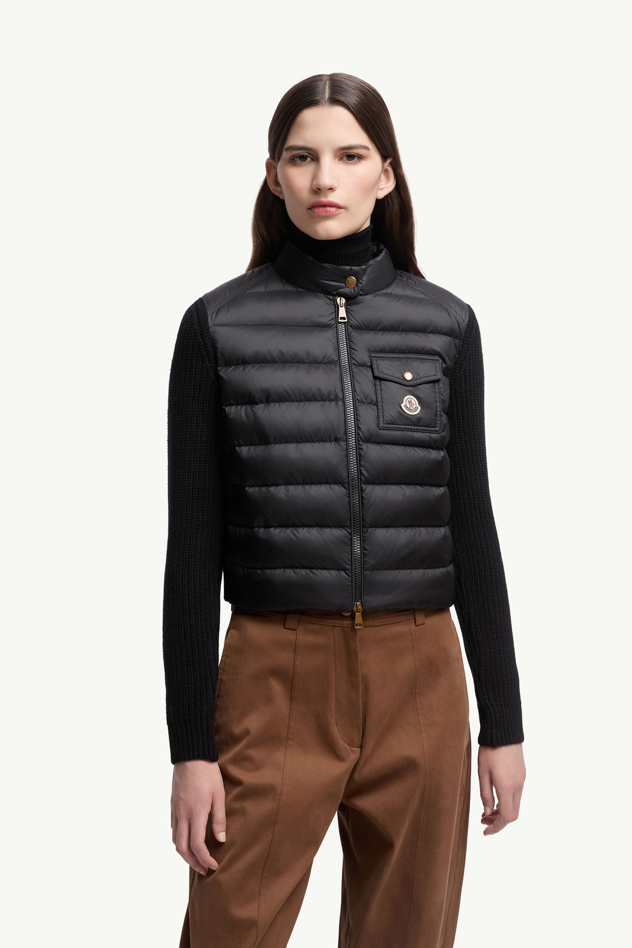 夾層羊毛拉鏈開襟毛衣 女士 黑色 Moncler 3