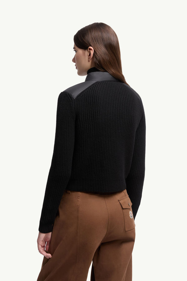 Wattierte Strickjacke aus Wolle mit Reißverschluss Damen Schwarz Moncler 4