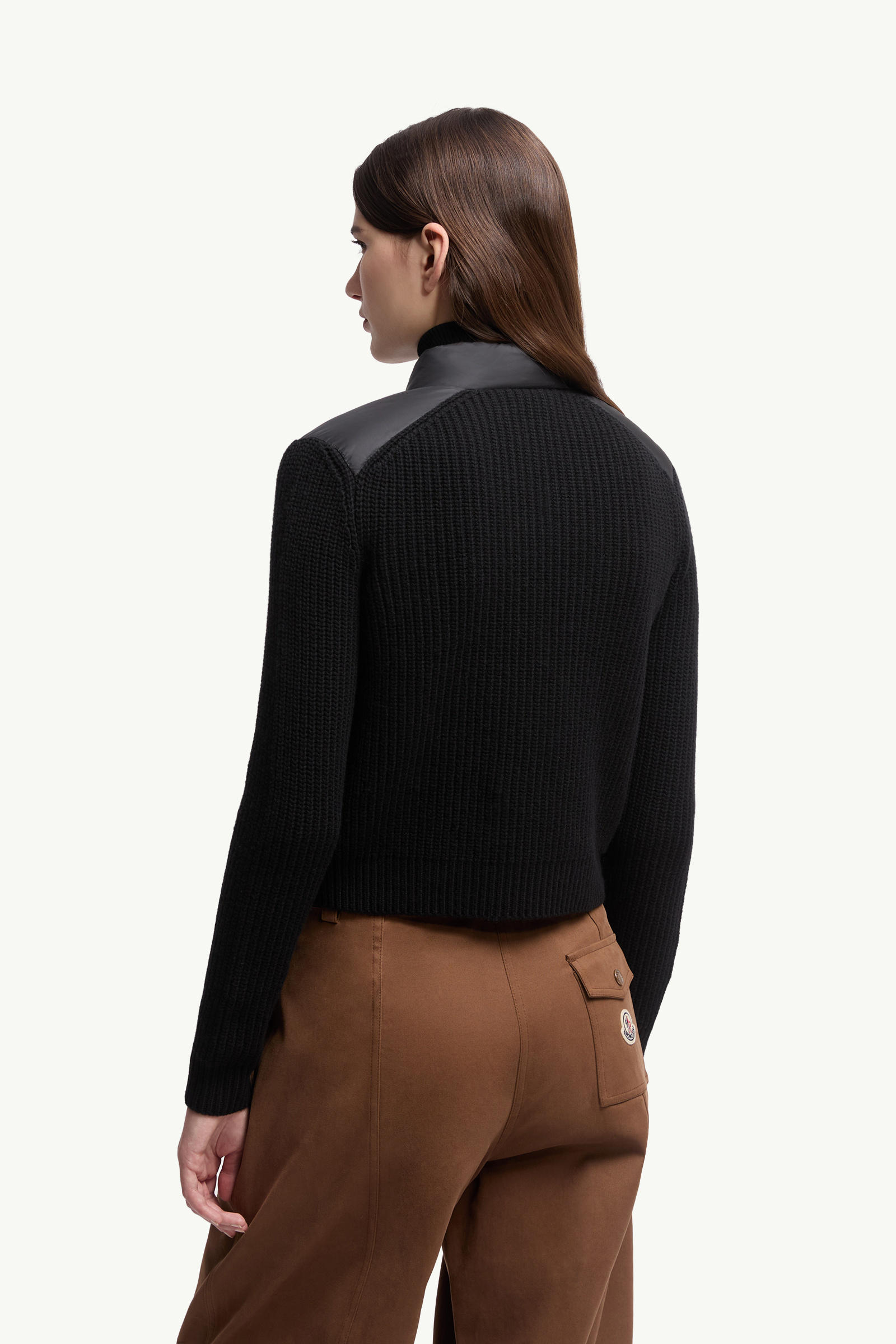 Wattierte Strickjacke aus Wolle mit Reißverschluss Damen Schwarz Moncler 4