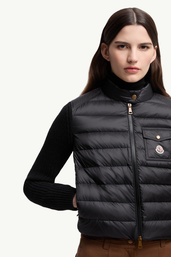 Wattierte Strickjacke aus Wolle mit Reißverschluss Damen Schwarz Moncler 5