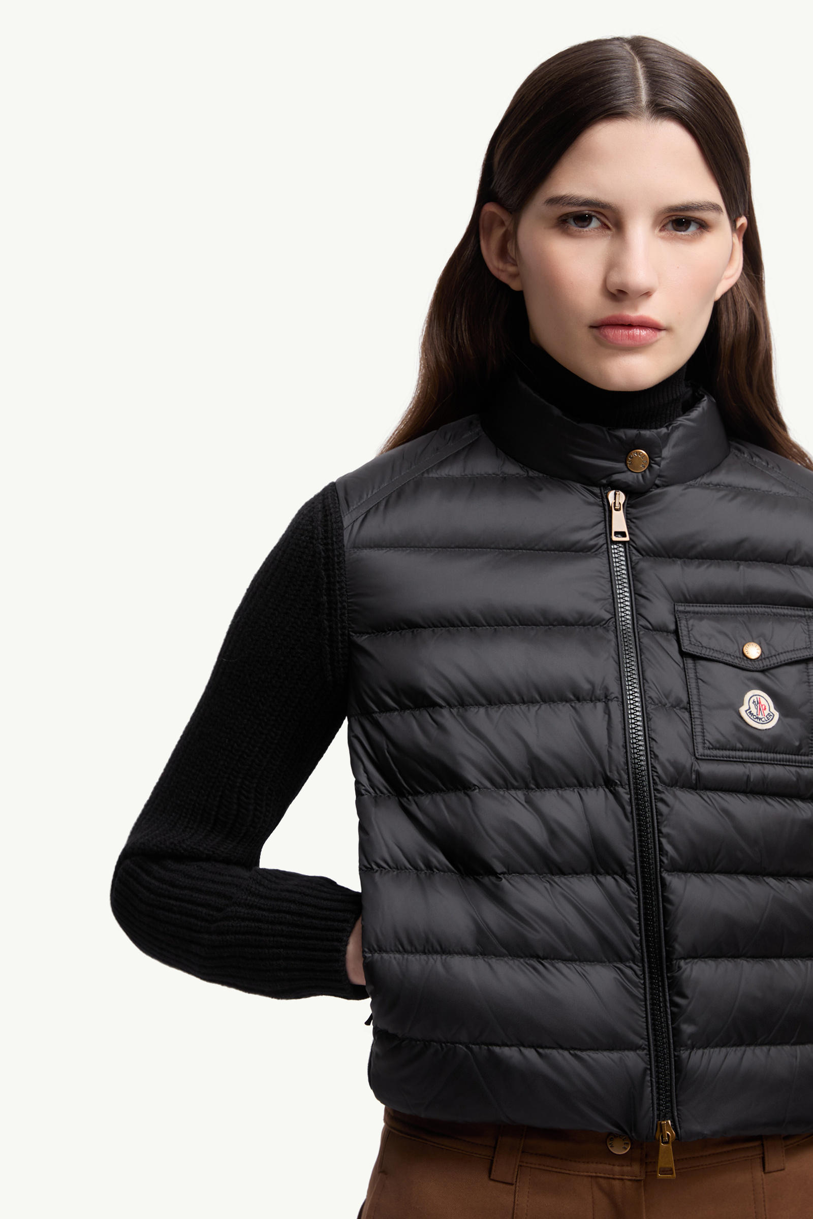 Wattierte Strickjacke aus Wolle mit Reißverschluss Damen Schwarz Moncler 5