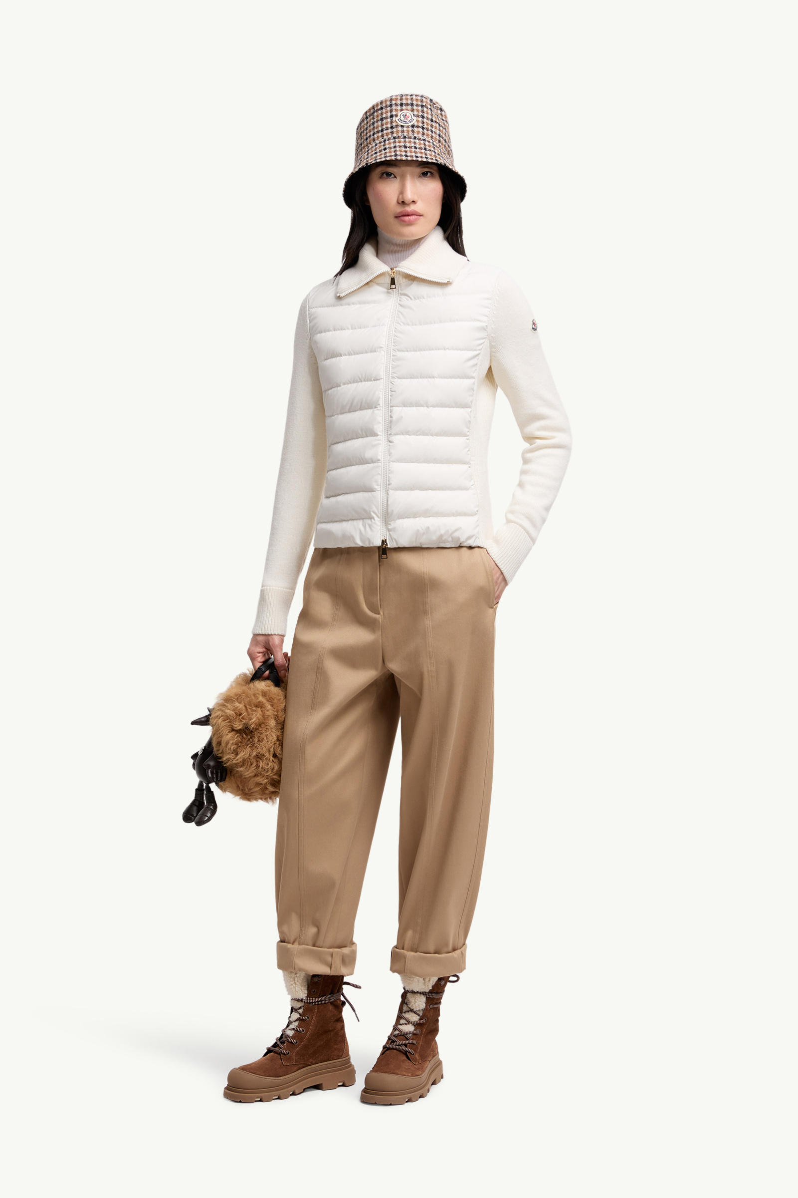 Padded Wool Zip-Up Cardigan Women White Moncler 0