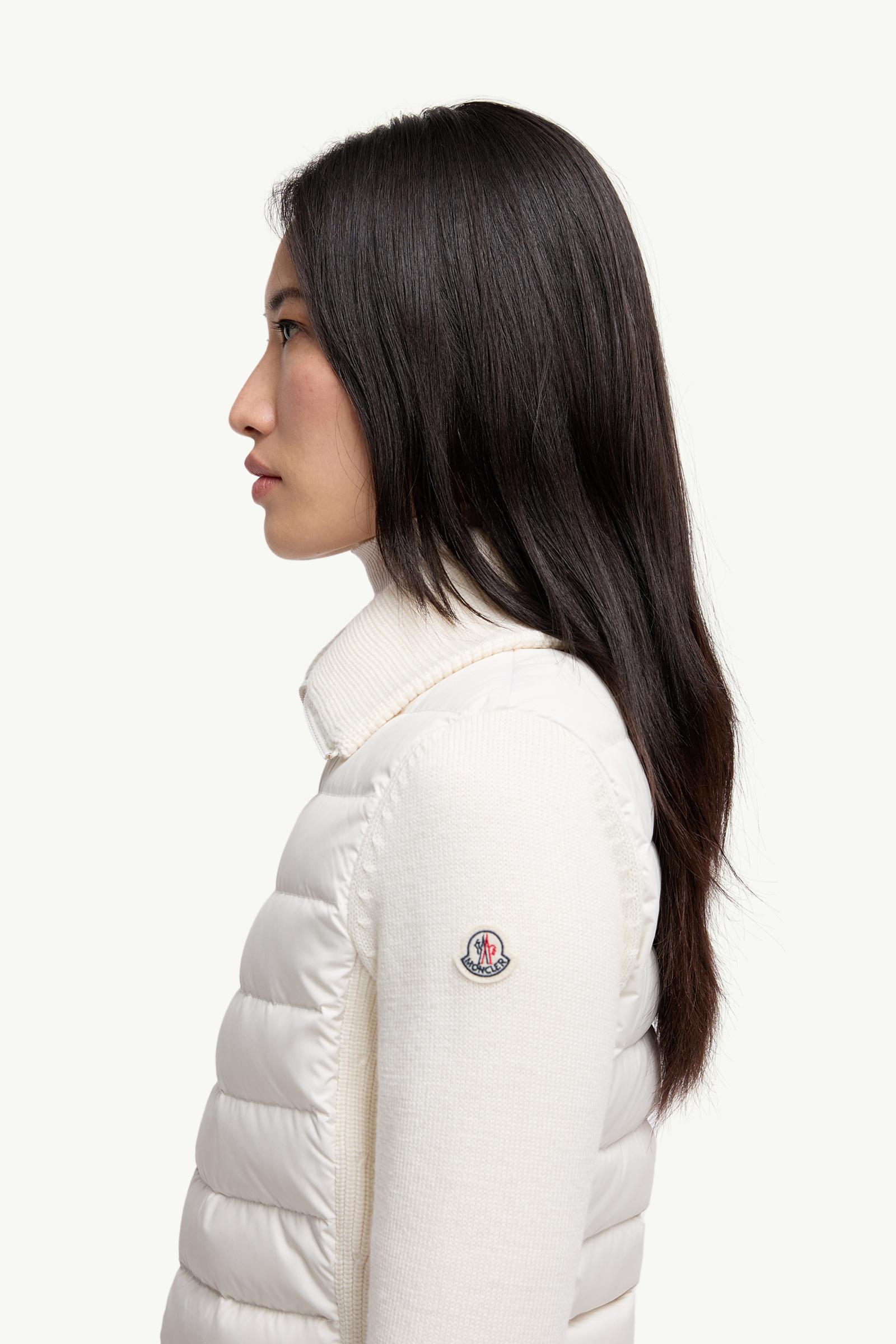 White Padded Wool Zip-Up Cardigan - Sweaters & Cardigans for Women