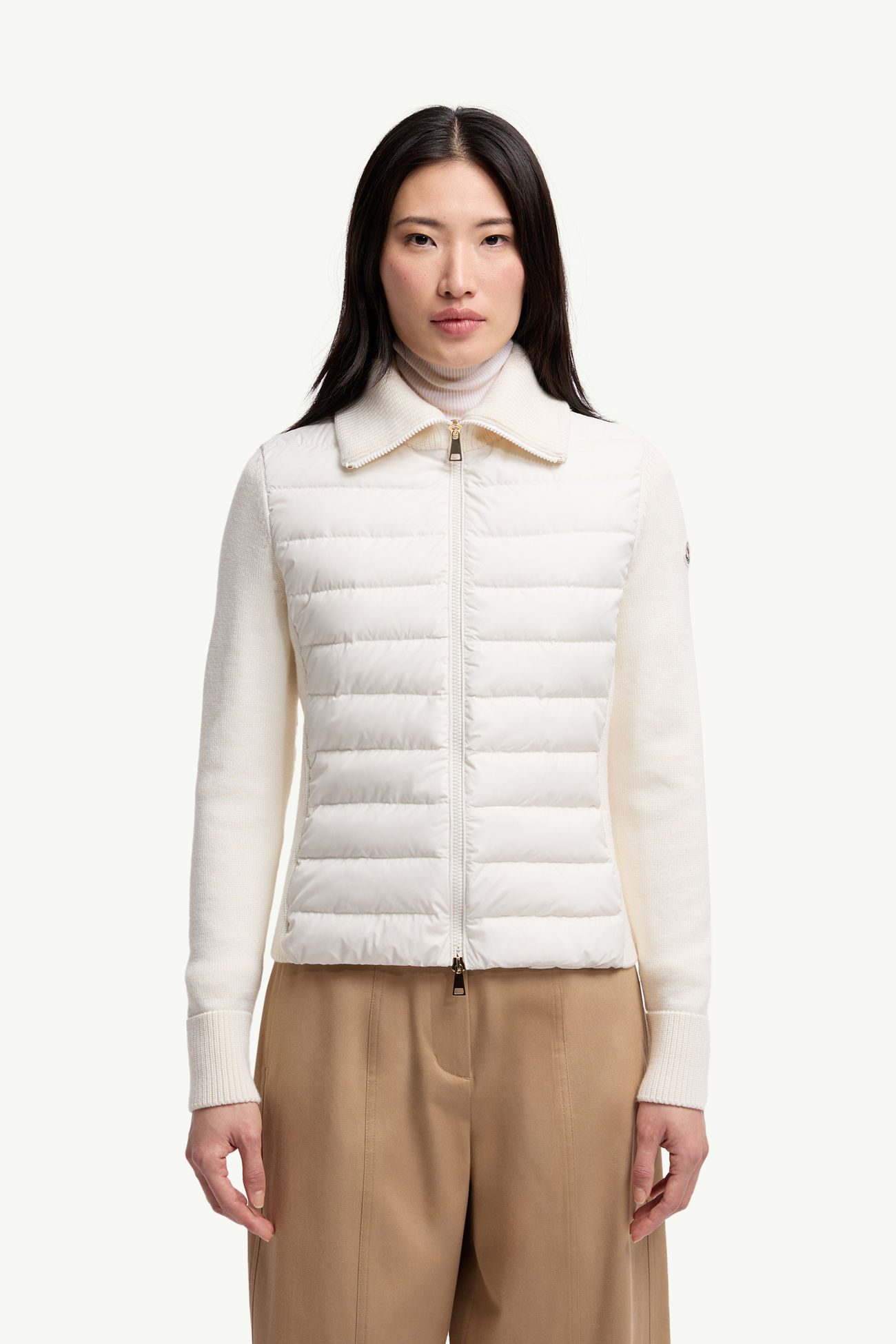 Padded Wool Zip-Up Cardigan Women White Moncler 3