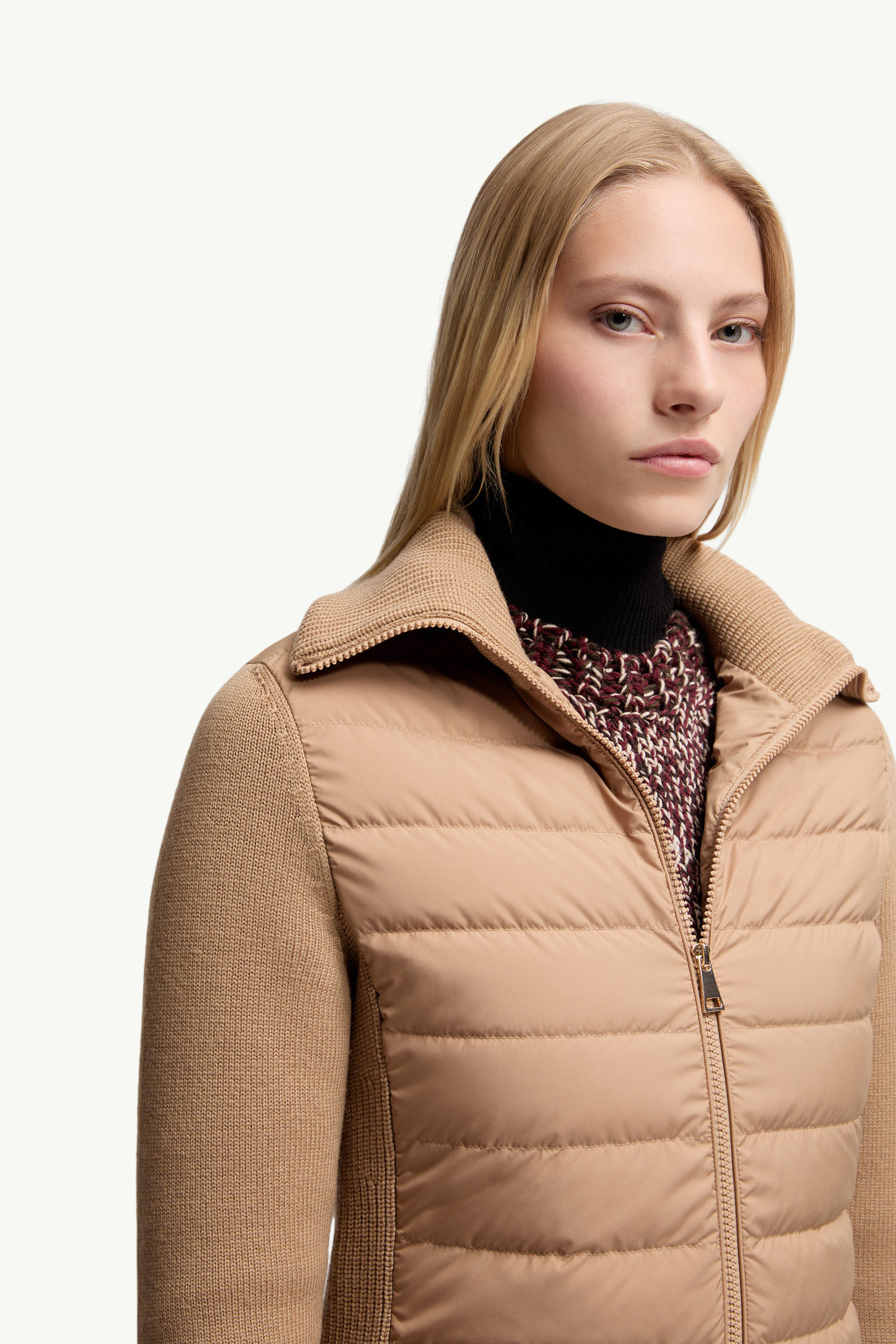 夾層羊毛拉鏈開襟毛衣 女士 米色 Moncler 5