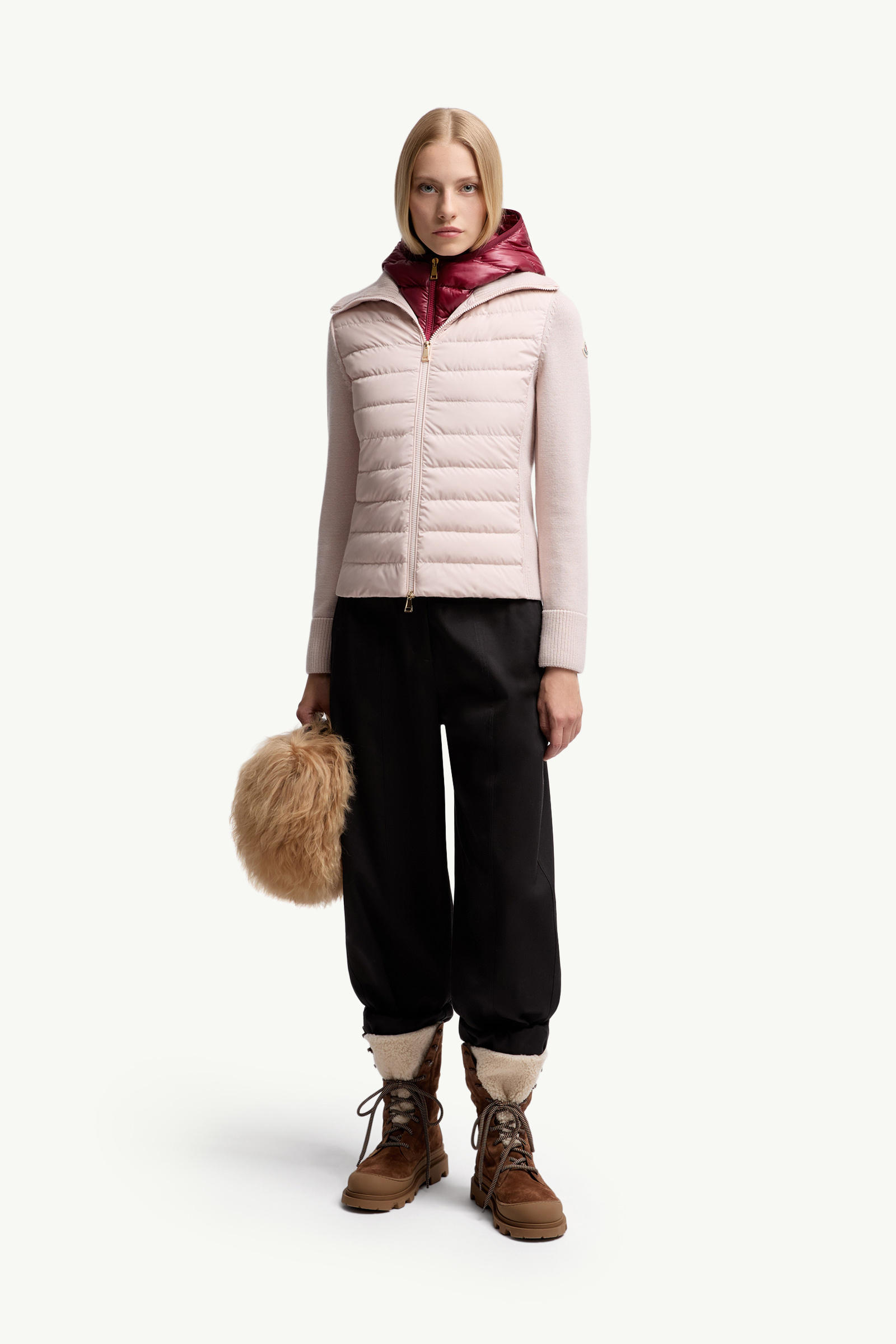 Padded Wool Zip-Up Cardigan Women Pink Moncler 0
