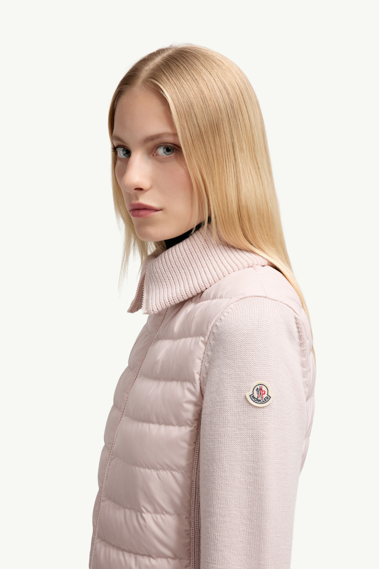 Padded Wool Zip-Up Cardigan Women Pink Moncler 1