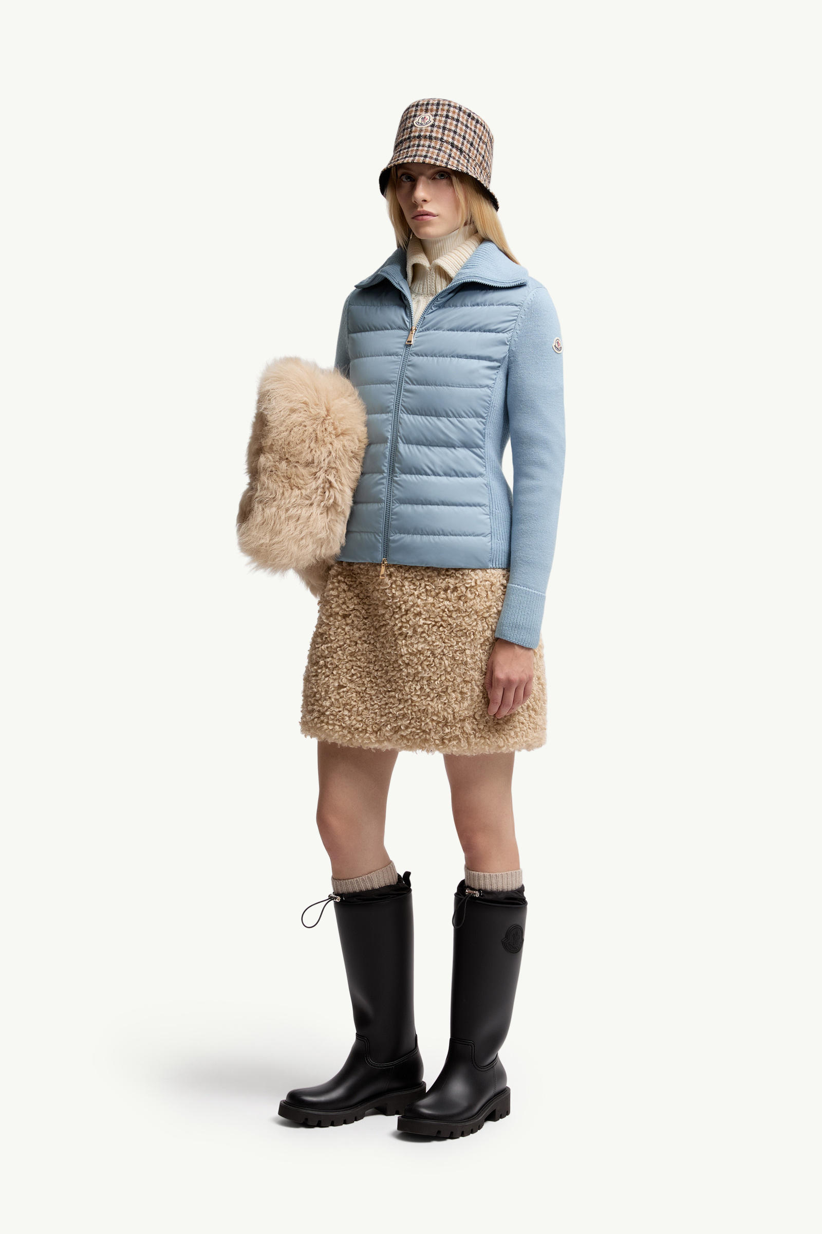 Padded Wool Zip-Up Cardigan Women Light Blue Moncler 0
