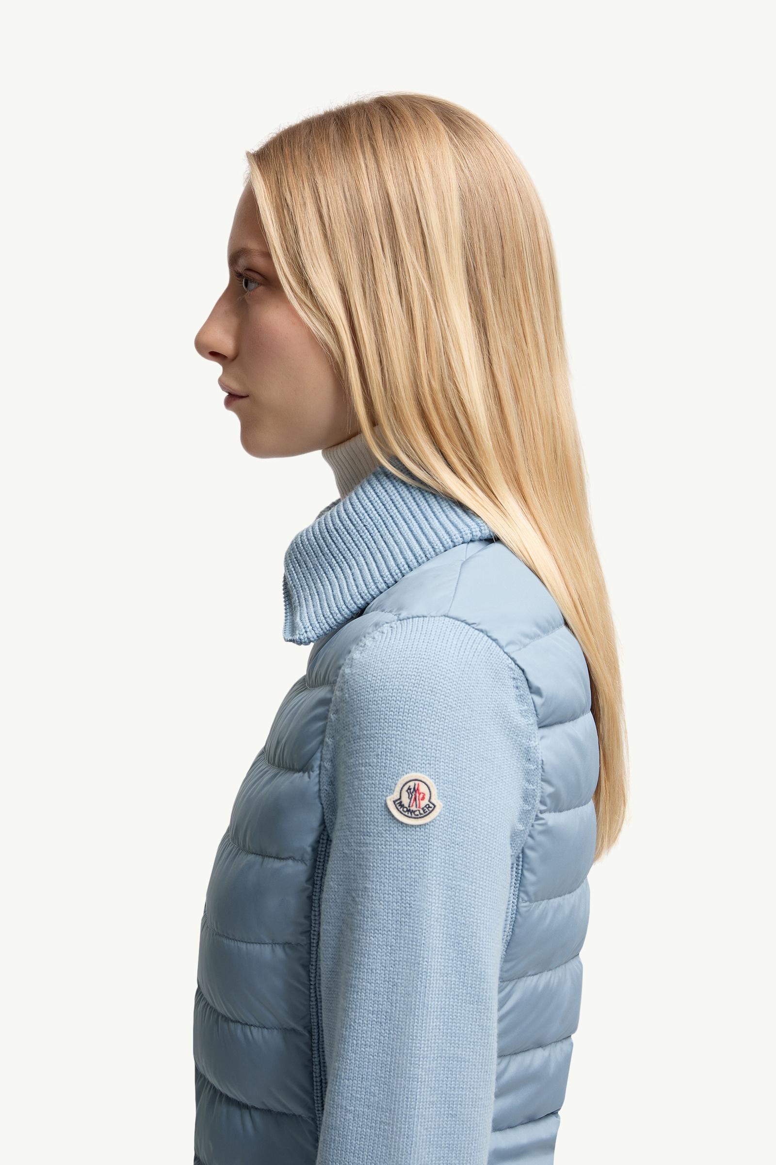 Padded Wool Zip-Up Cardigan Women Light Blue Moncler 1