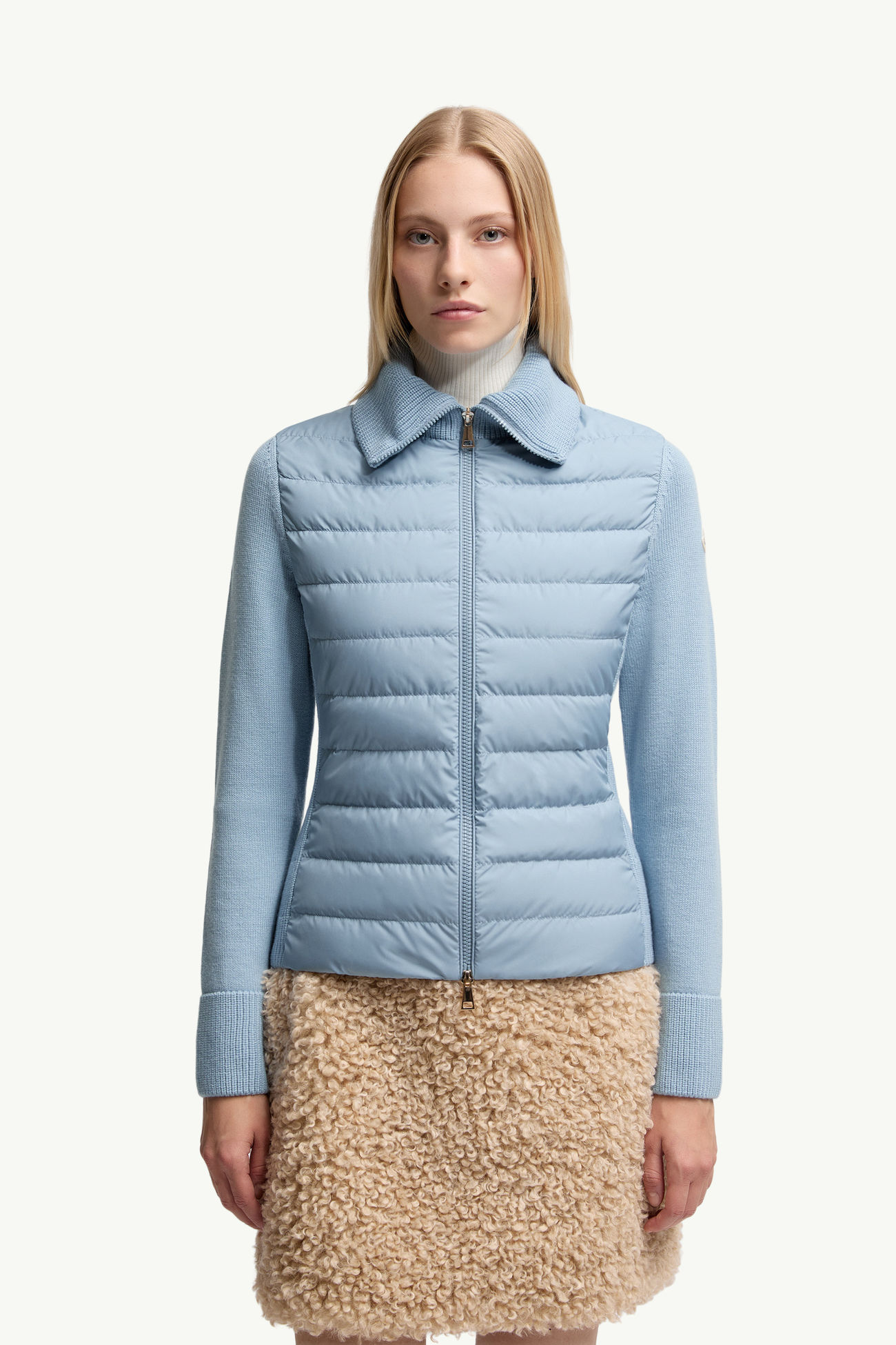 Cardigan imbottito in lana con zip Donna Celeste Moncler 3
