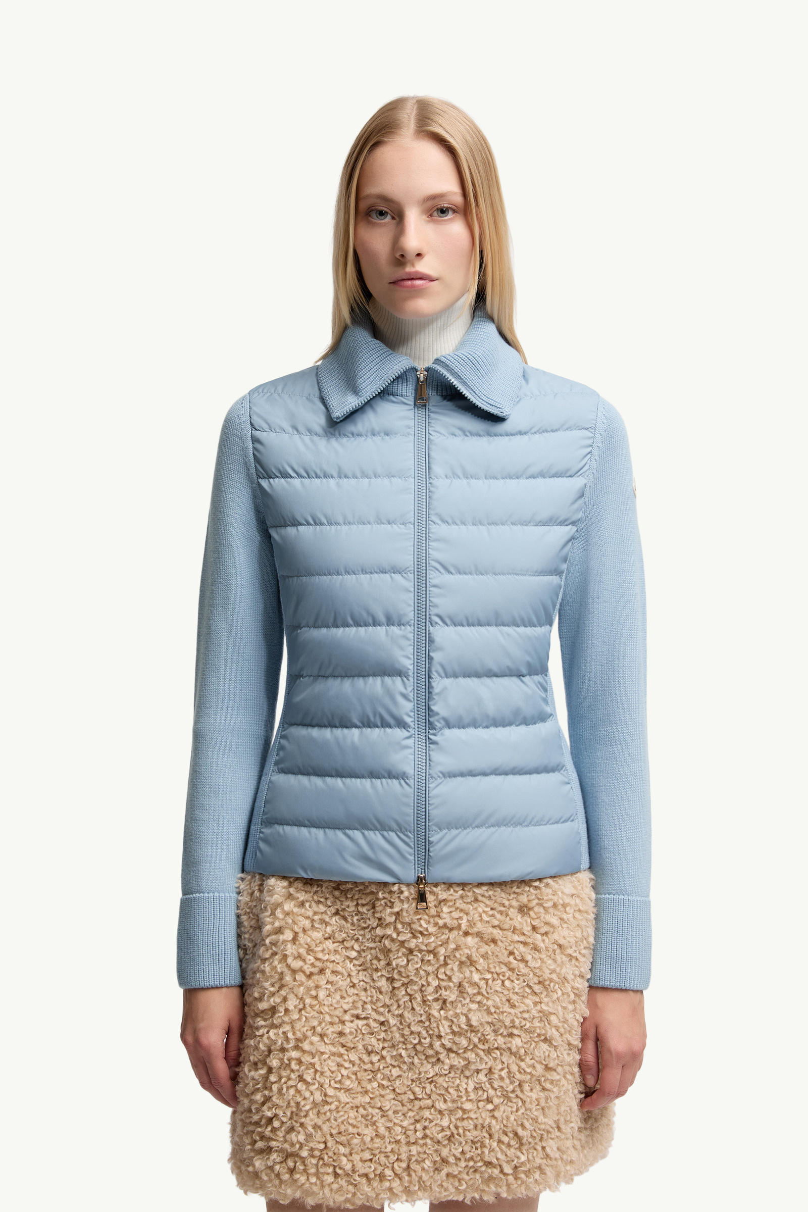 Padded Wool Zip-Up Cardigan Women Light Blue Moncler 3