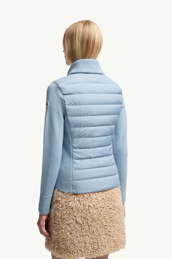 Padded Wool Zip-Up Cardigan Women Light Blue Moncler 4