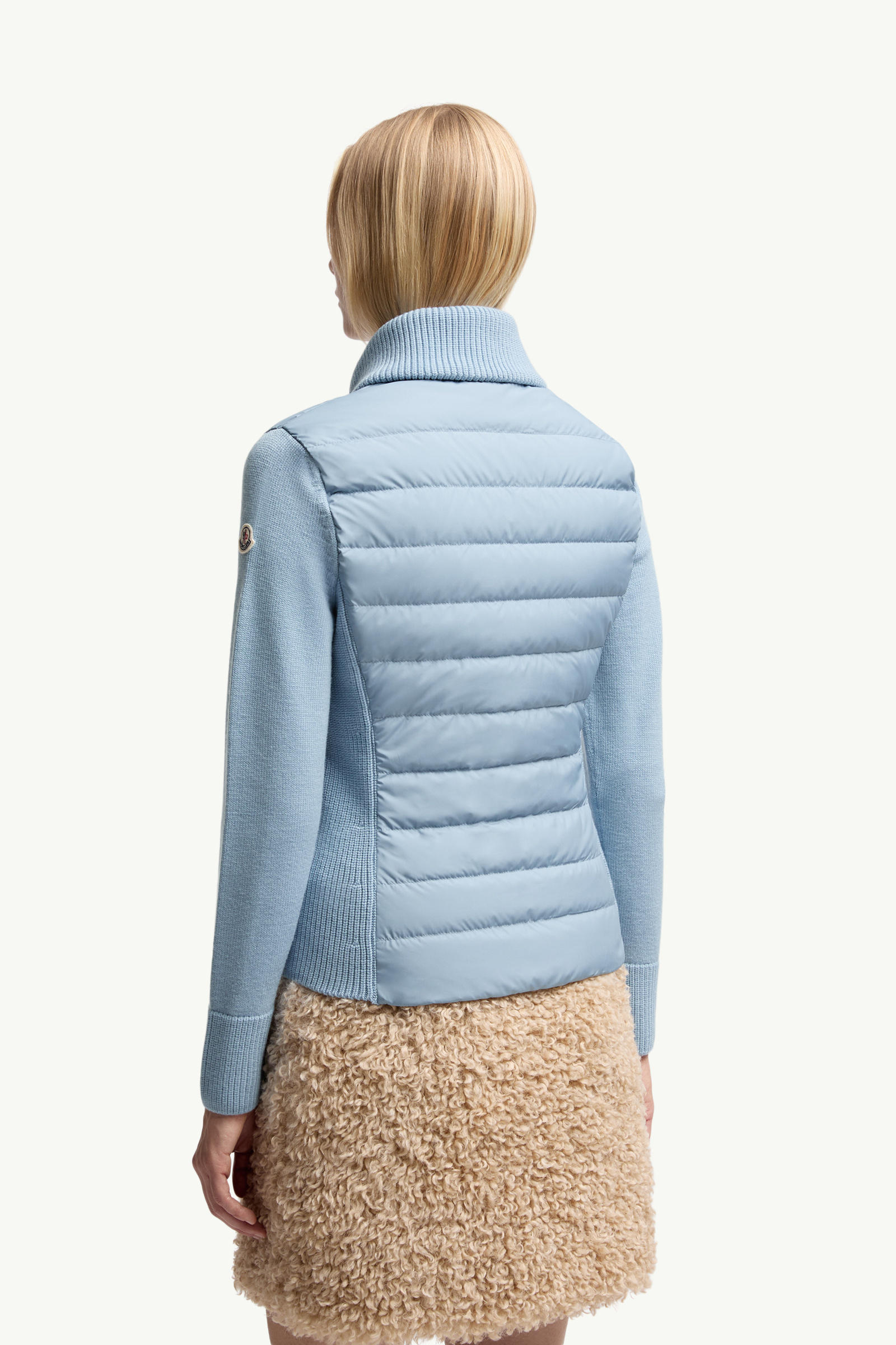 Padded Wool Zip-Up Cardigan Women Light Blue Moncler 4