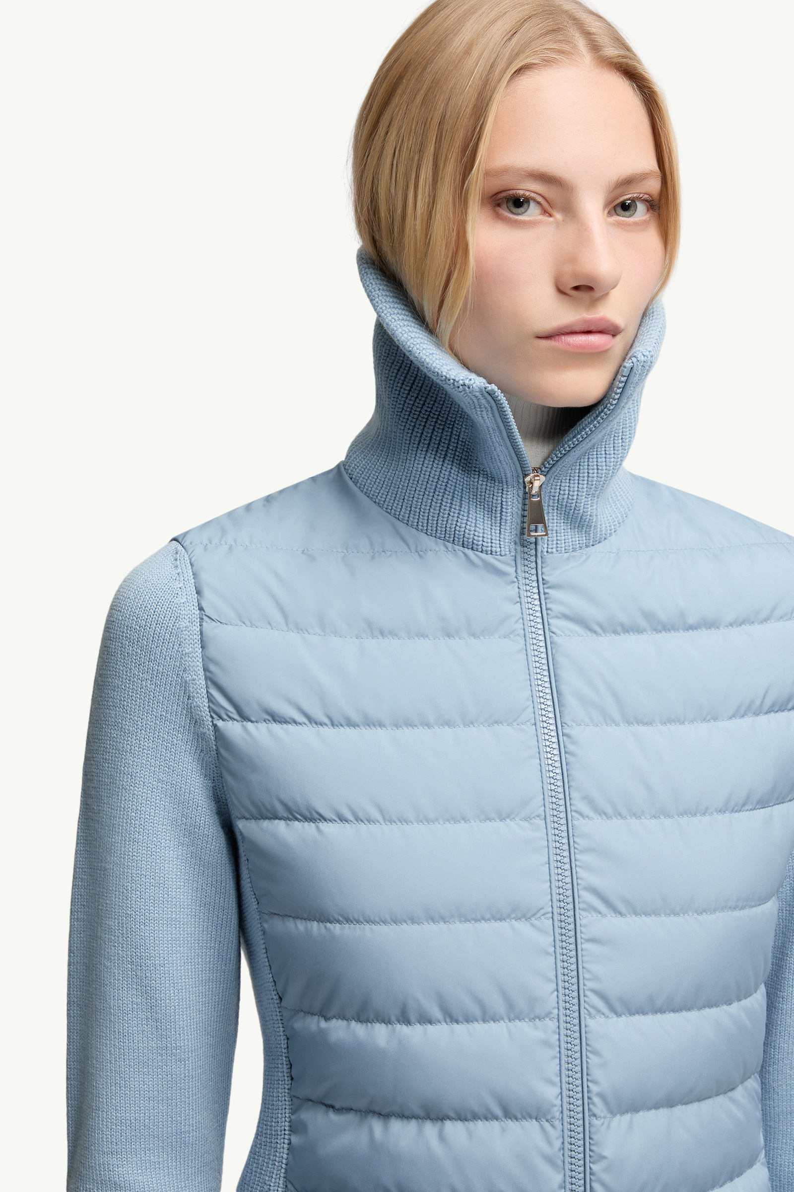 Padded Wool Zip-Up Cardigan Women Light Blue Moncler 5