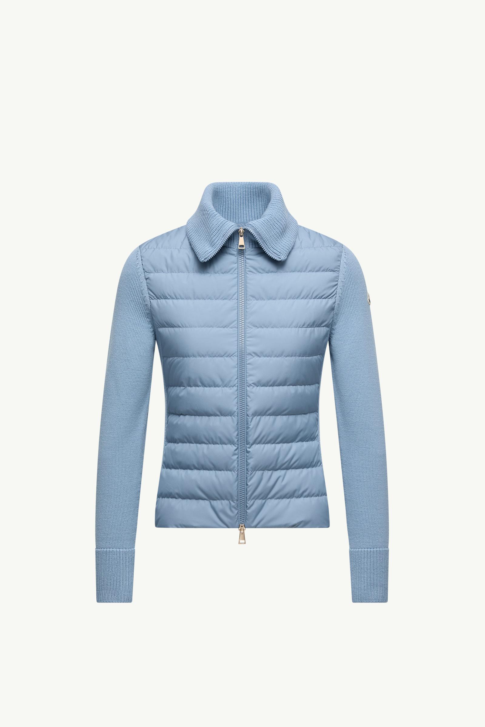 Light Blue Padded Wool Zip-Up Cardigan - Sweaters & Cardigans for