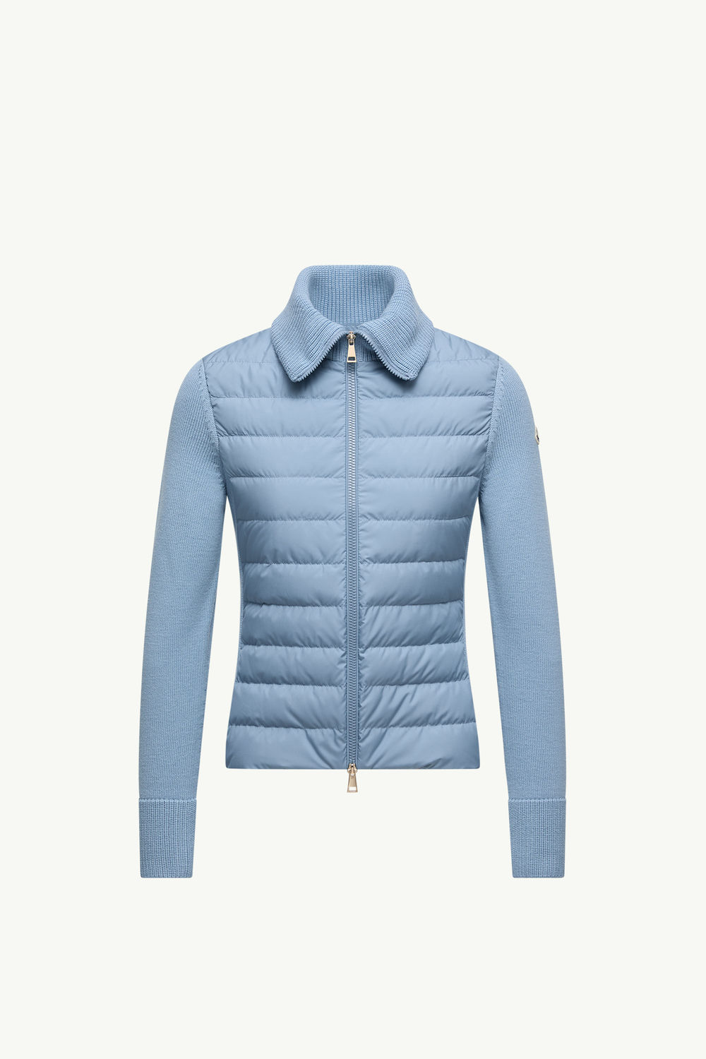 Padded Wool Zip-Up Cardigan Women Light Blue Moncler 2