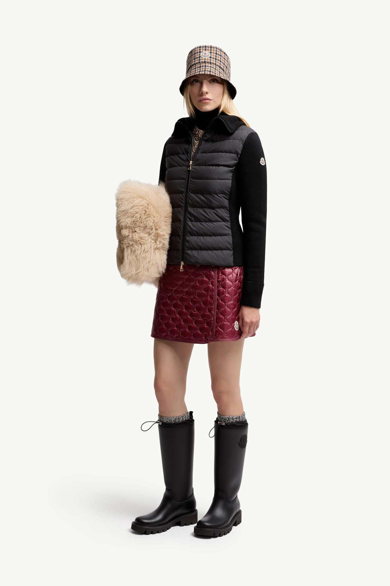 夾層羊毛拉鏈開襟毛衣 女士 黑色 Moncler 0