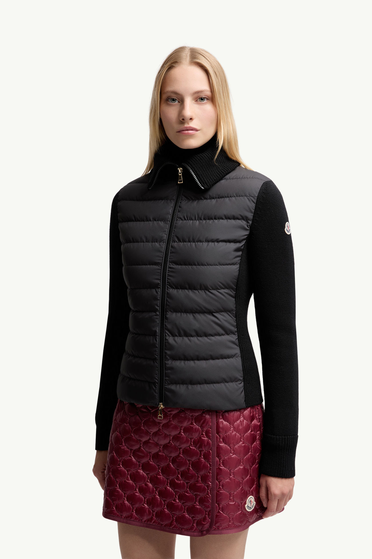 夾層羊毛拉鏈開襟毛衣 女士 黑色 Moncler 3