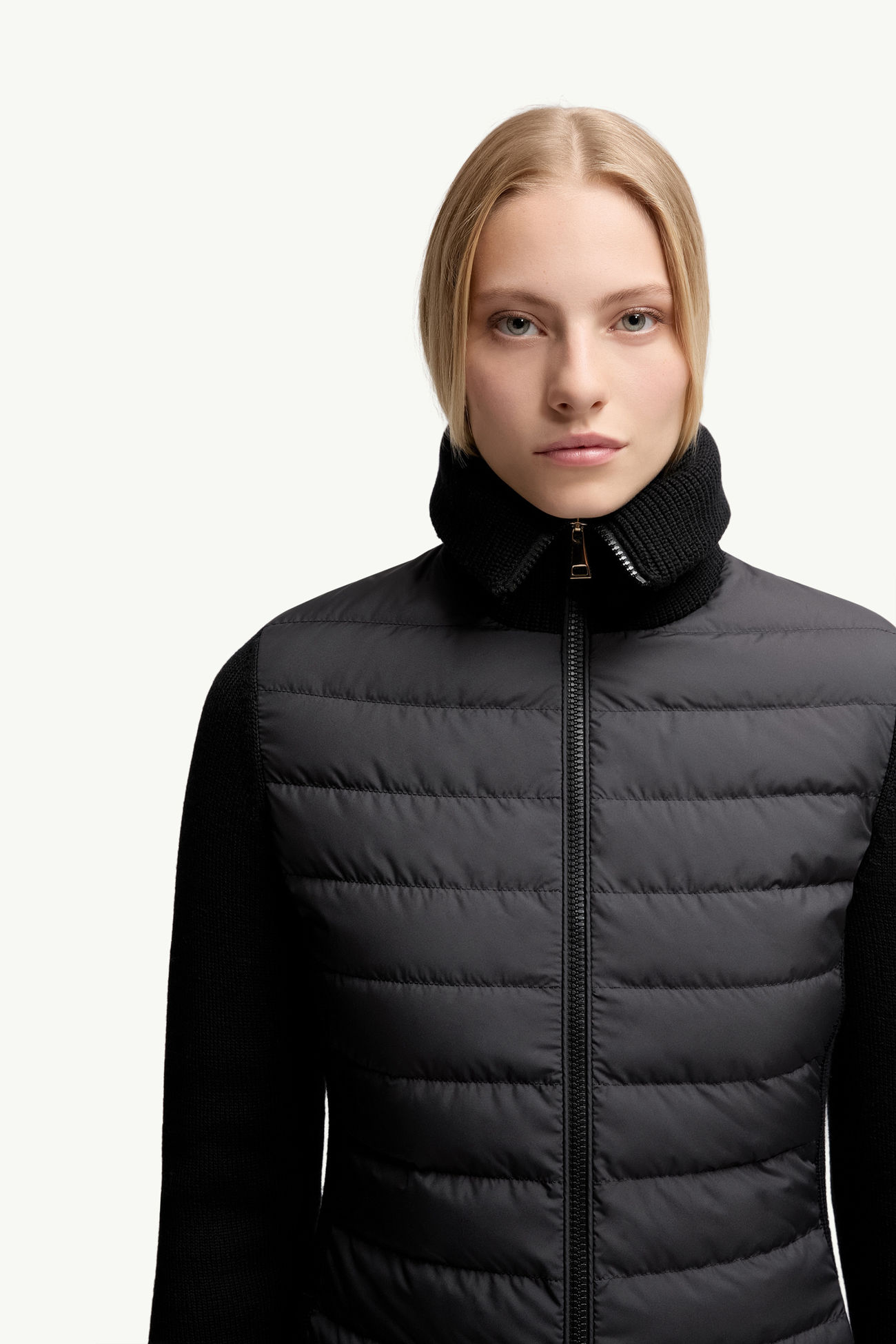 夾層羊毛拉鏈開襟毛衣 女士 黑色 Moncler 5