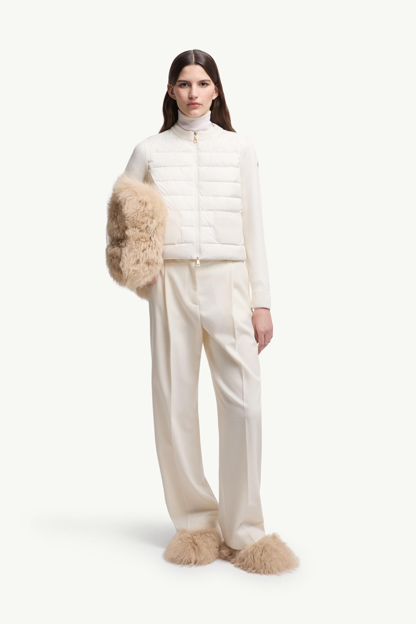 Padded Wool Zip-Up Cardigan Women White Moncler 0