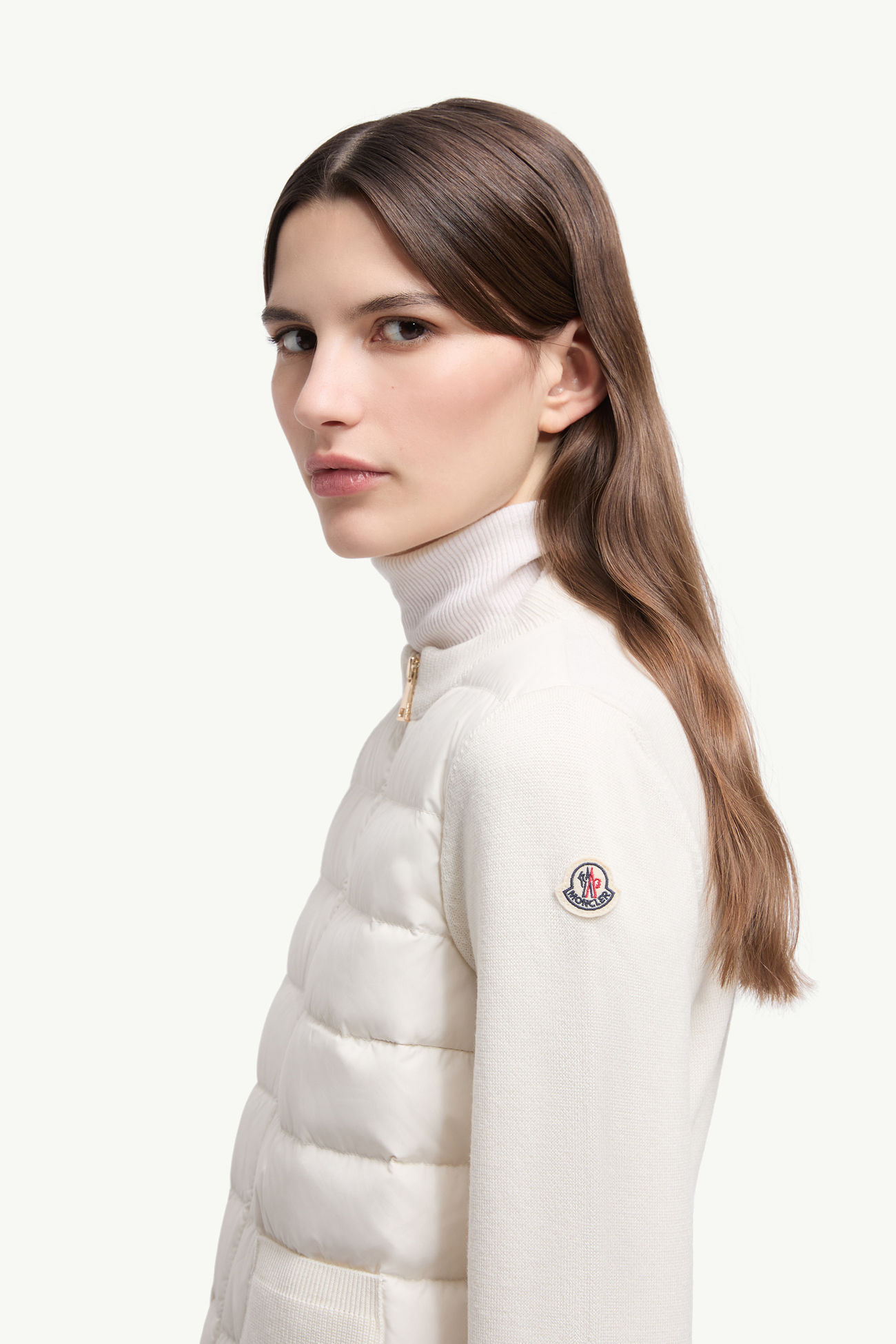 Wattierte Strickjacke aus Wolle mit Reißverschluss Damen Weiß Moncler 1